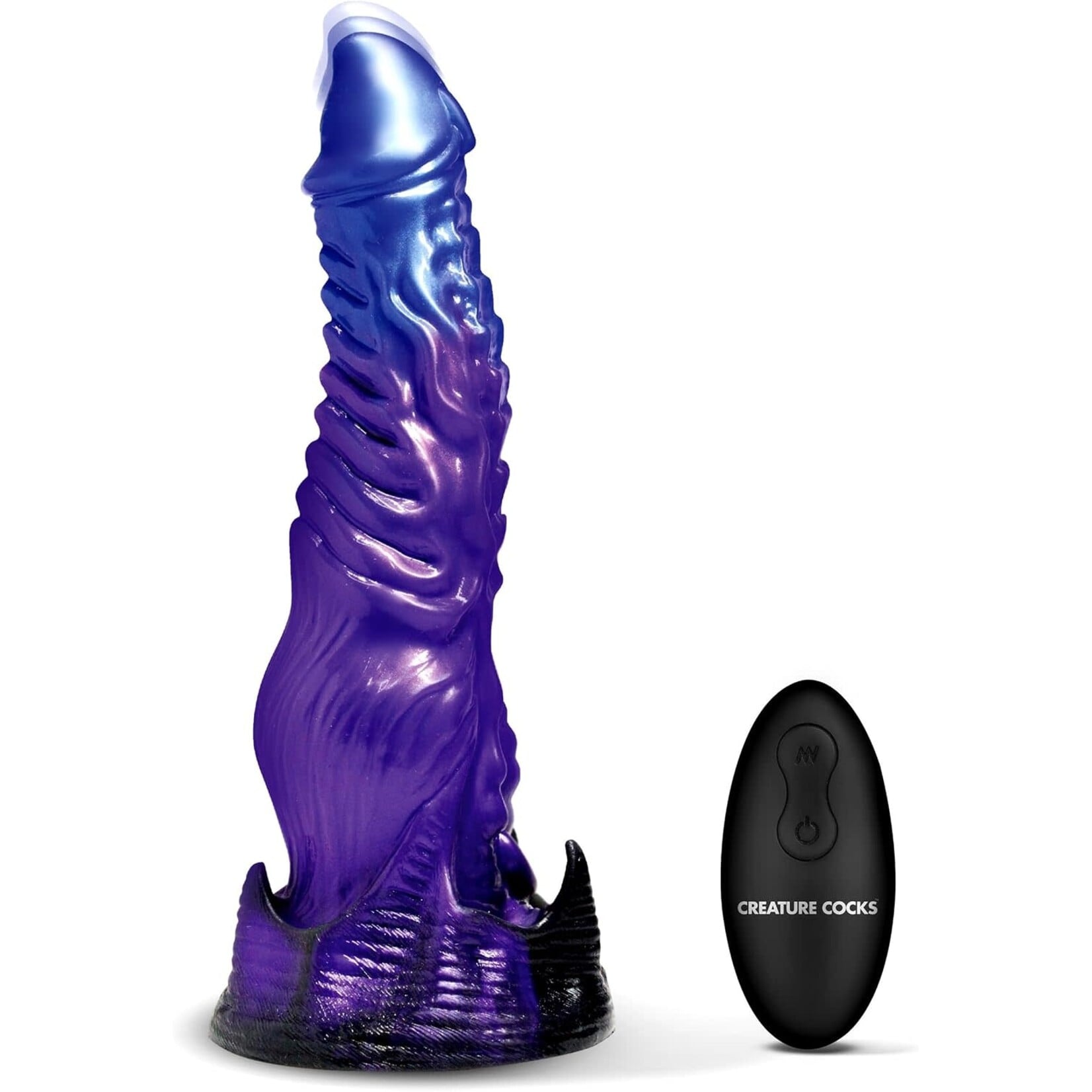 XR Brands Creature Cocks Creature Cocks Diabolos Thrusting & Vibrating Rechargeable Silicone Dildo with Remote Control - Purple/Black