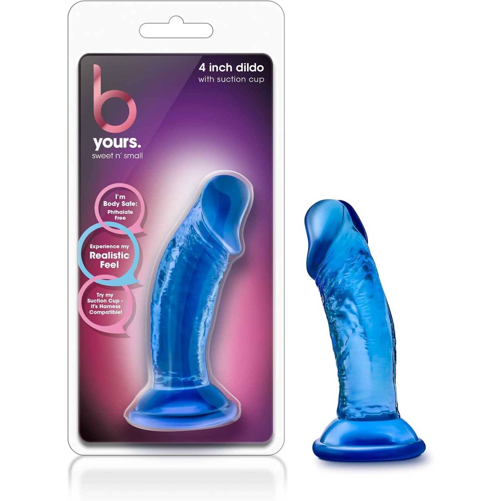 Blush Novelties B Yours - Sweet n' Small 4 Inch Dildo With Suction Cup - Blue