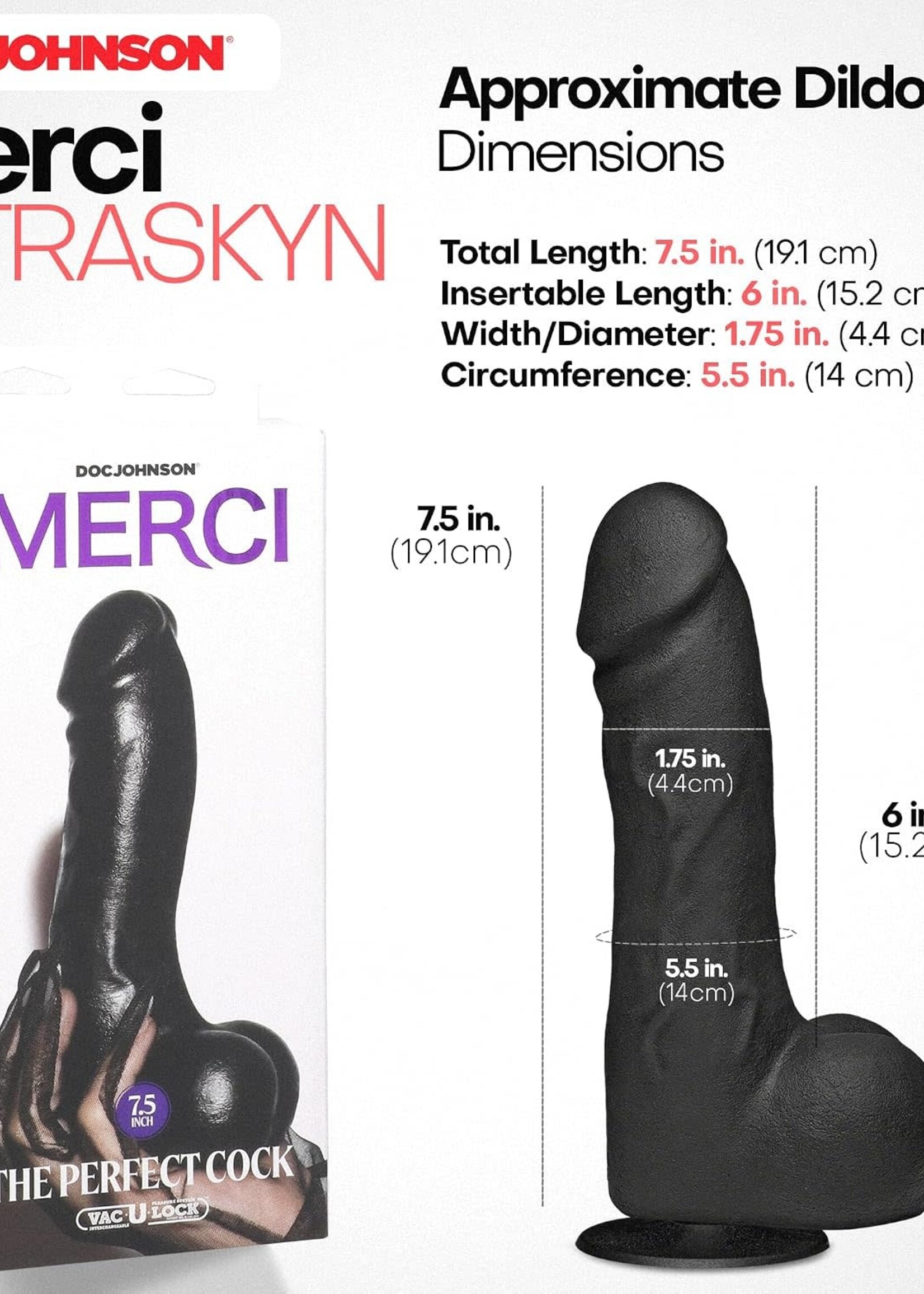 Doc Johnson Merci The Perfect Cock 7.5" With Removable Vac-U-Lock Suction Cup Ultraskyn Black