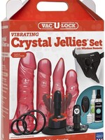 Doc Johnson Vac-U-Lock Vibrating Crystal Jellies Set With Wireless Remote Pink
