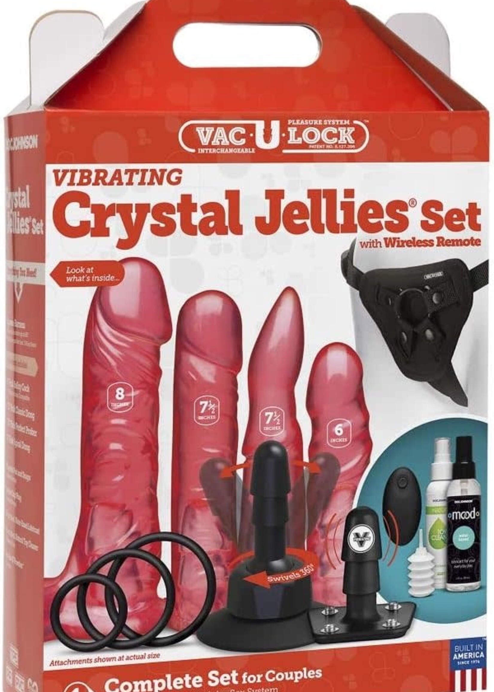 Doc Johnson Vac-U-Lock Vibrating Crystal Jellies Set With Wireless Remote Pink