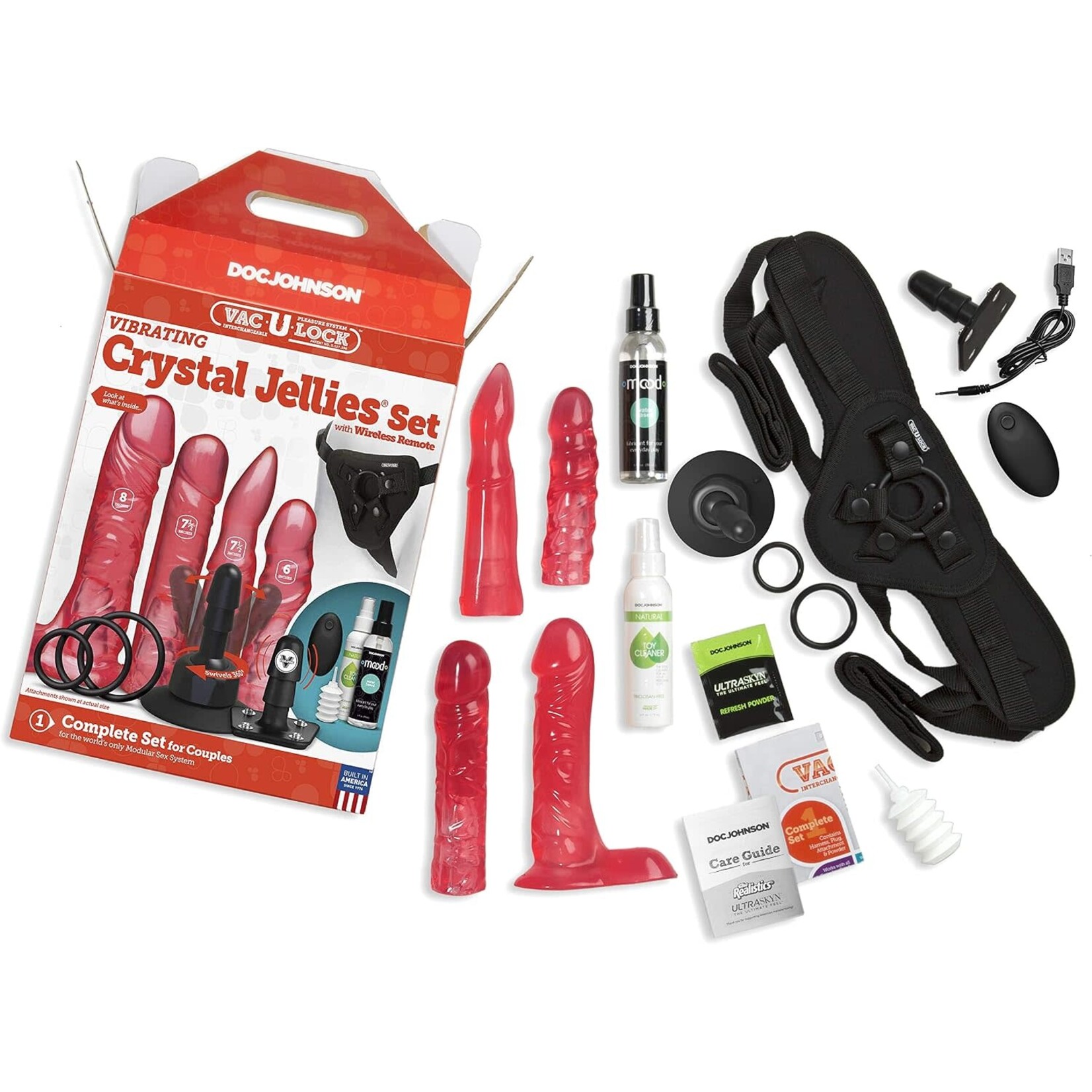 Doc Johnson Vac-U-Lock Vibrating Crystal Jellies Set With Wireless Remote Pink