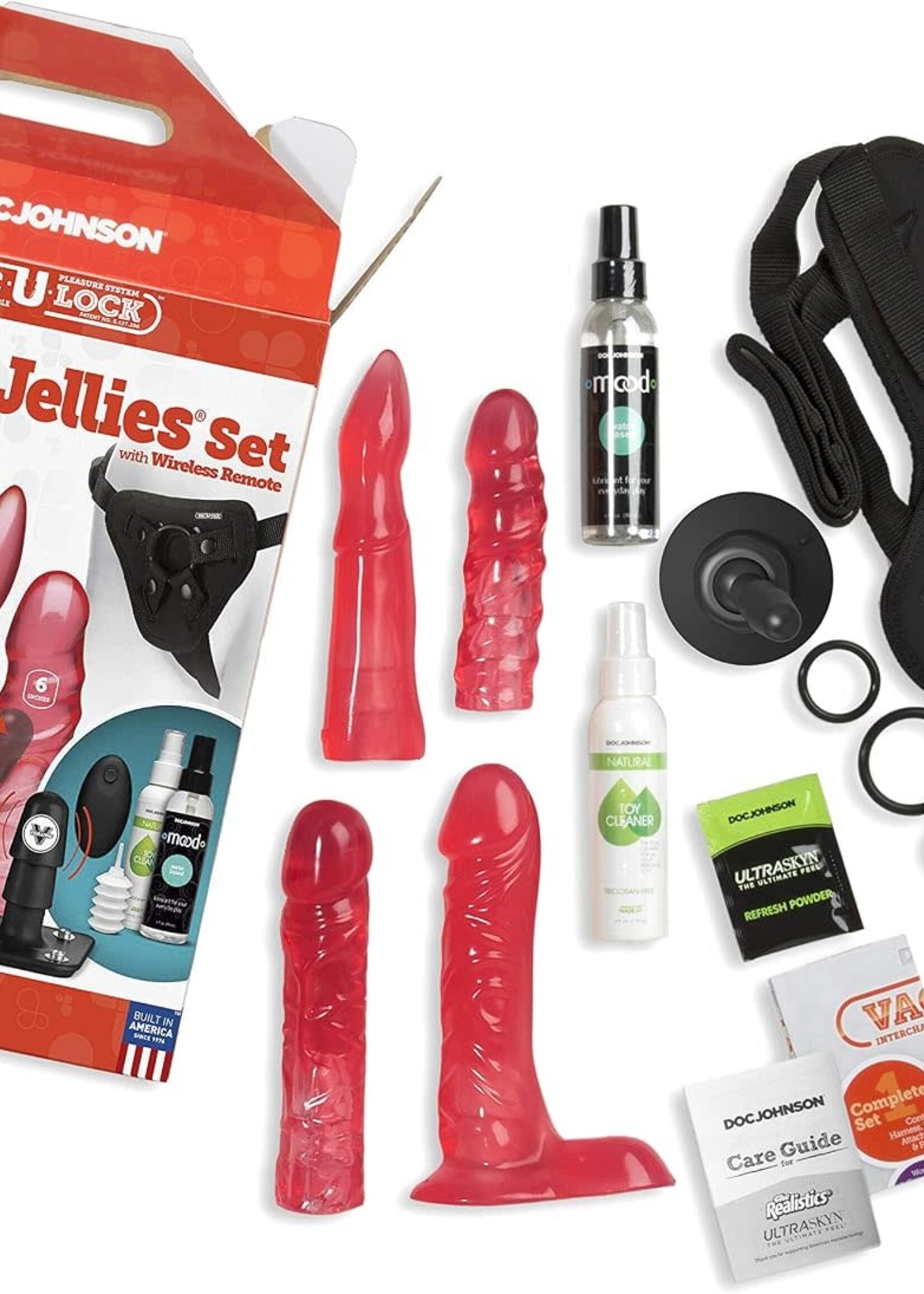 Doc Johnson Vac-U-Lock Vibrating Crystal Jellies Set With Wireless Remote Pink