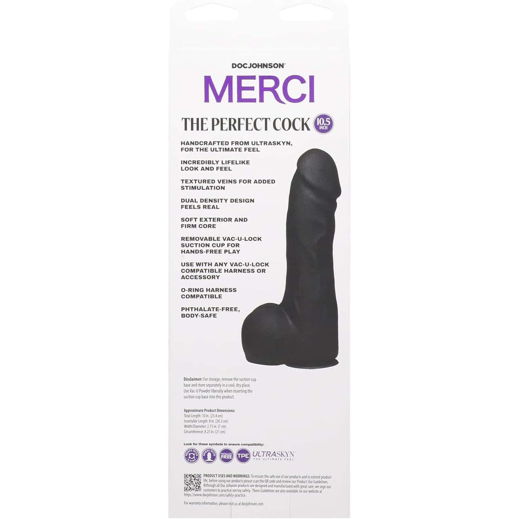 Doc Johnson Merci The Perfect Cock 10.5" With Removable Vac-U-Lock Suction Cup Ultraskyn Black