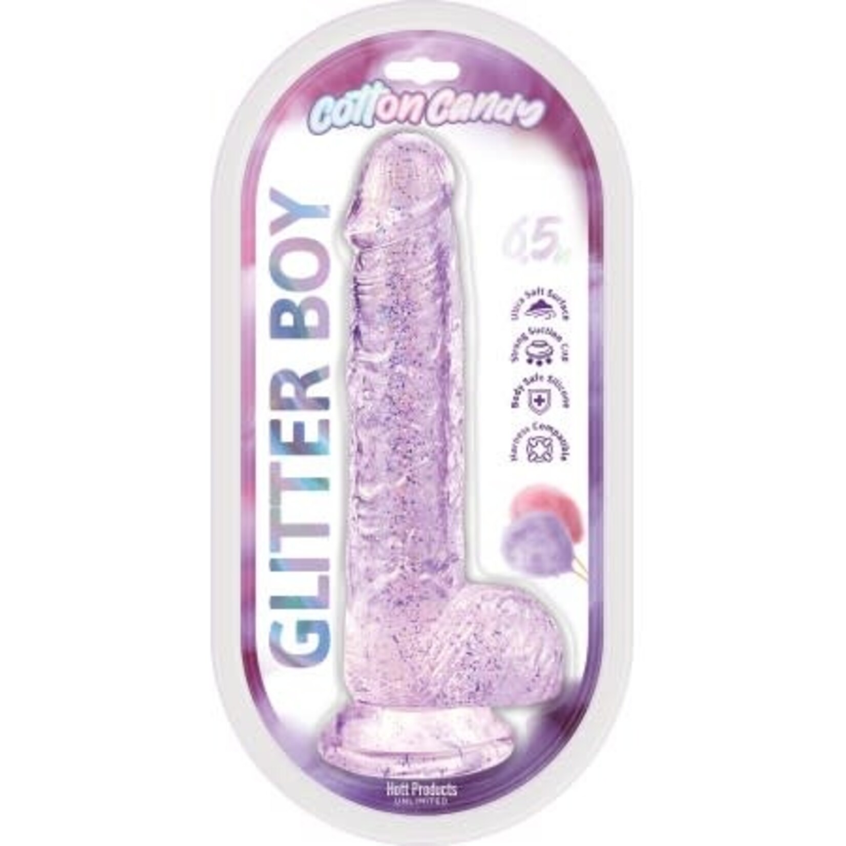 HOTT PRODUCTS Cotton Candy Glitter Boy Silicone Dildo 6.5in - Purple