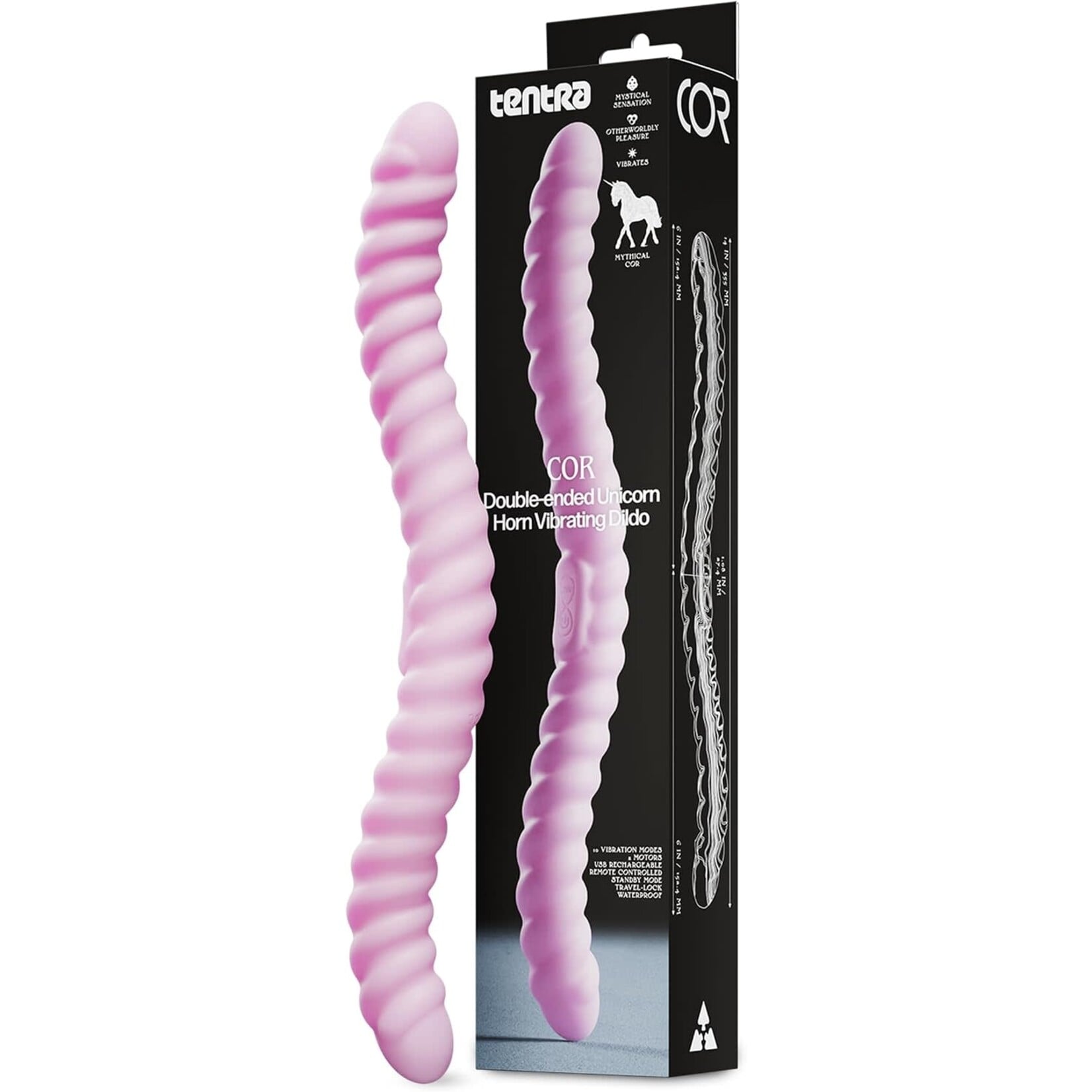 Tentra Cor Unicorn Horn Double-Ended Vibrating Dildo Pink