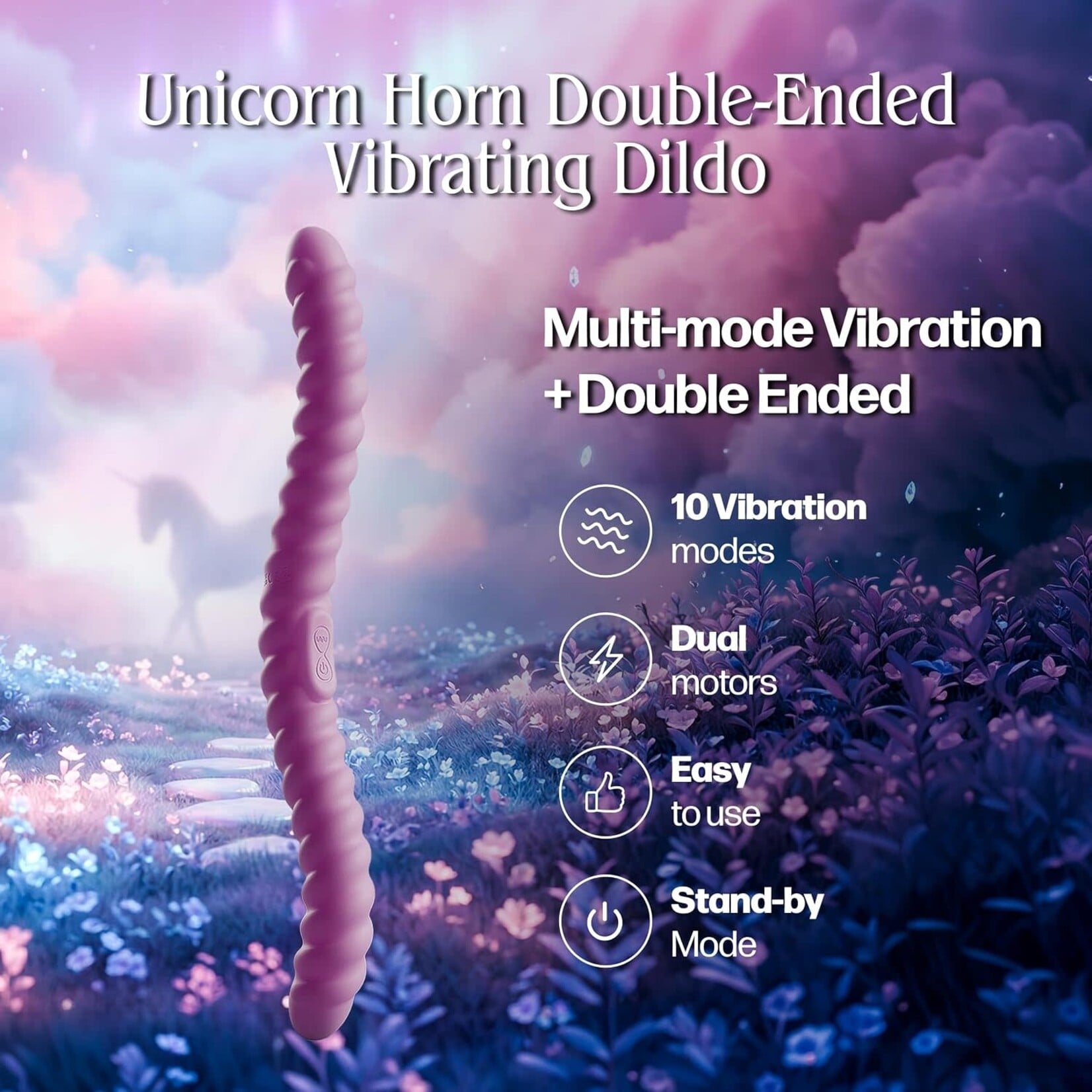 Tentra Cor Unicorn Horn Double-Ended Vibrating Dildo Pink
