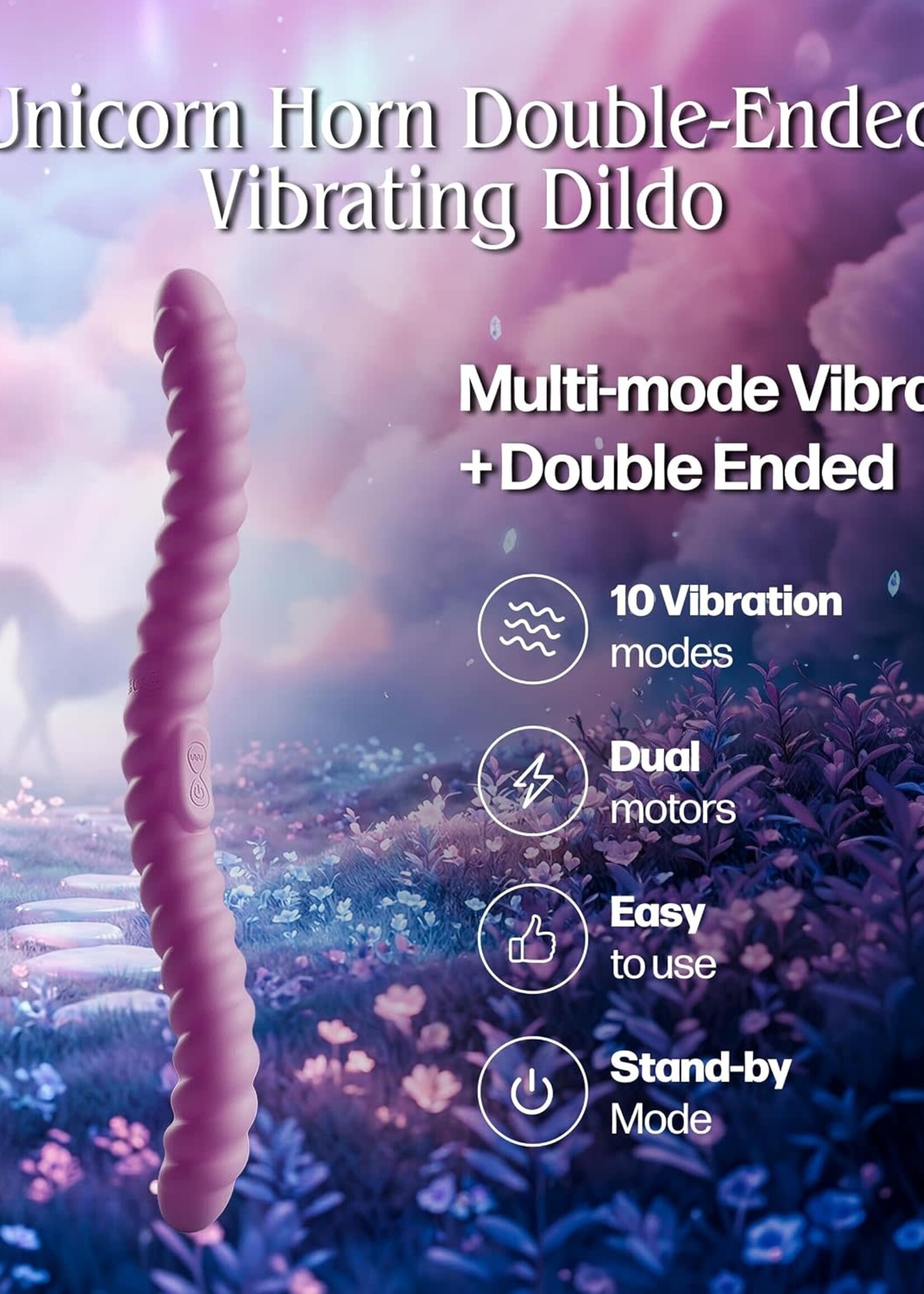 Tentra Cor Unicorn Horn Double-Ended Vibrating Dildo Pink