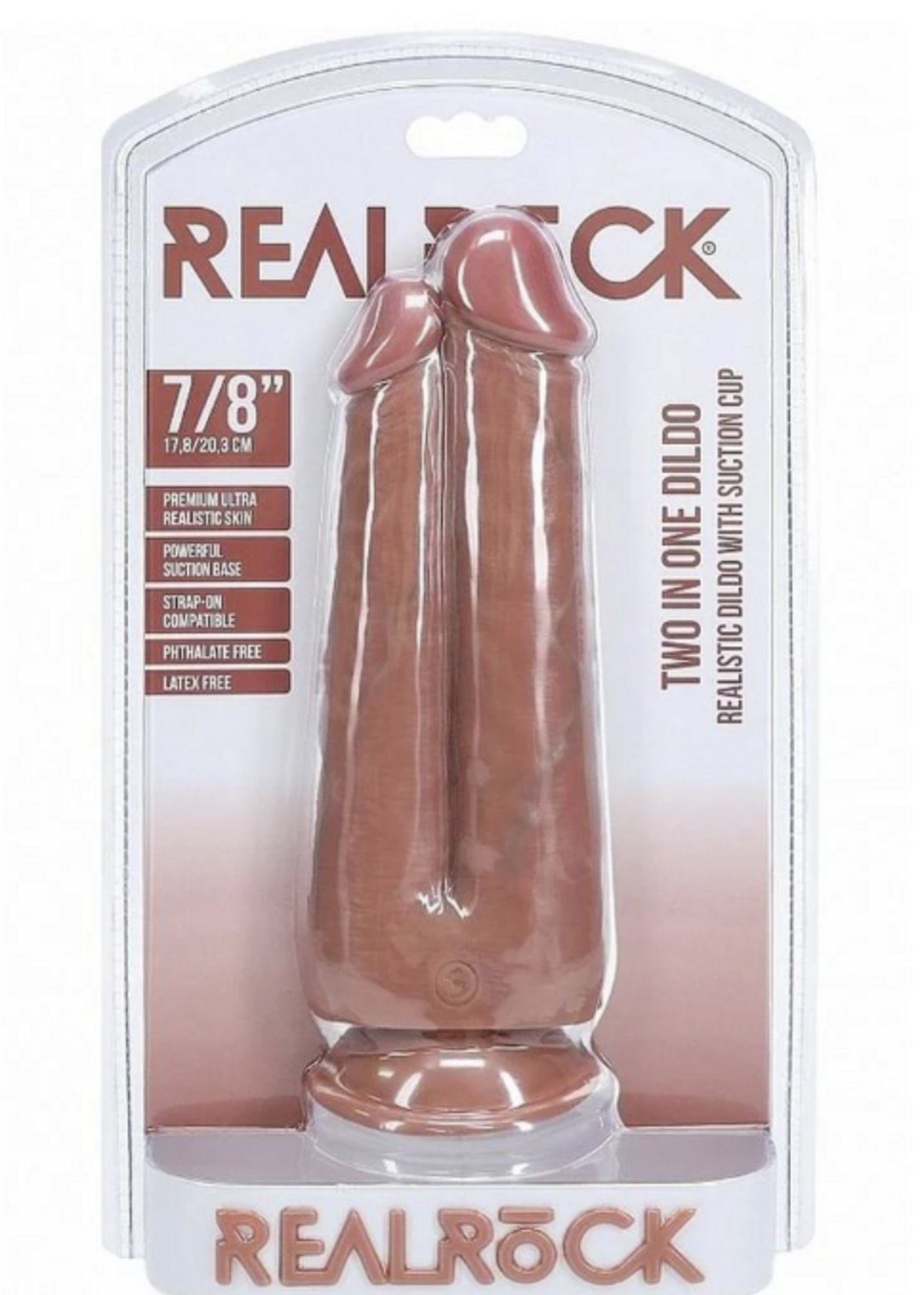 Shots RealRock RealRock Ultra Realistic Skin Dual Penetration 9in/10in - Caramel
