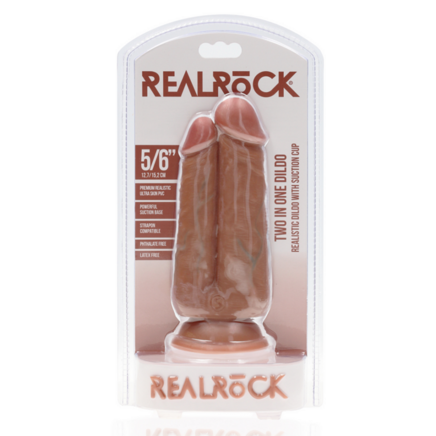 Shots RealRock RealRock Ultra Realistic Skin Dual Penetration 5in/6in - Caramel