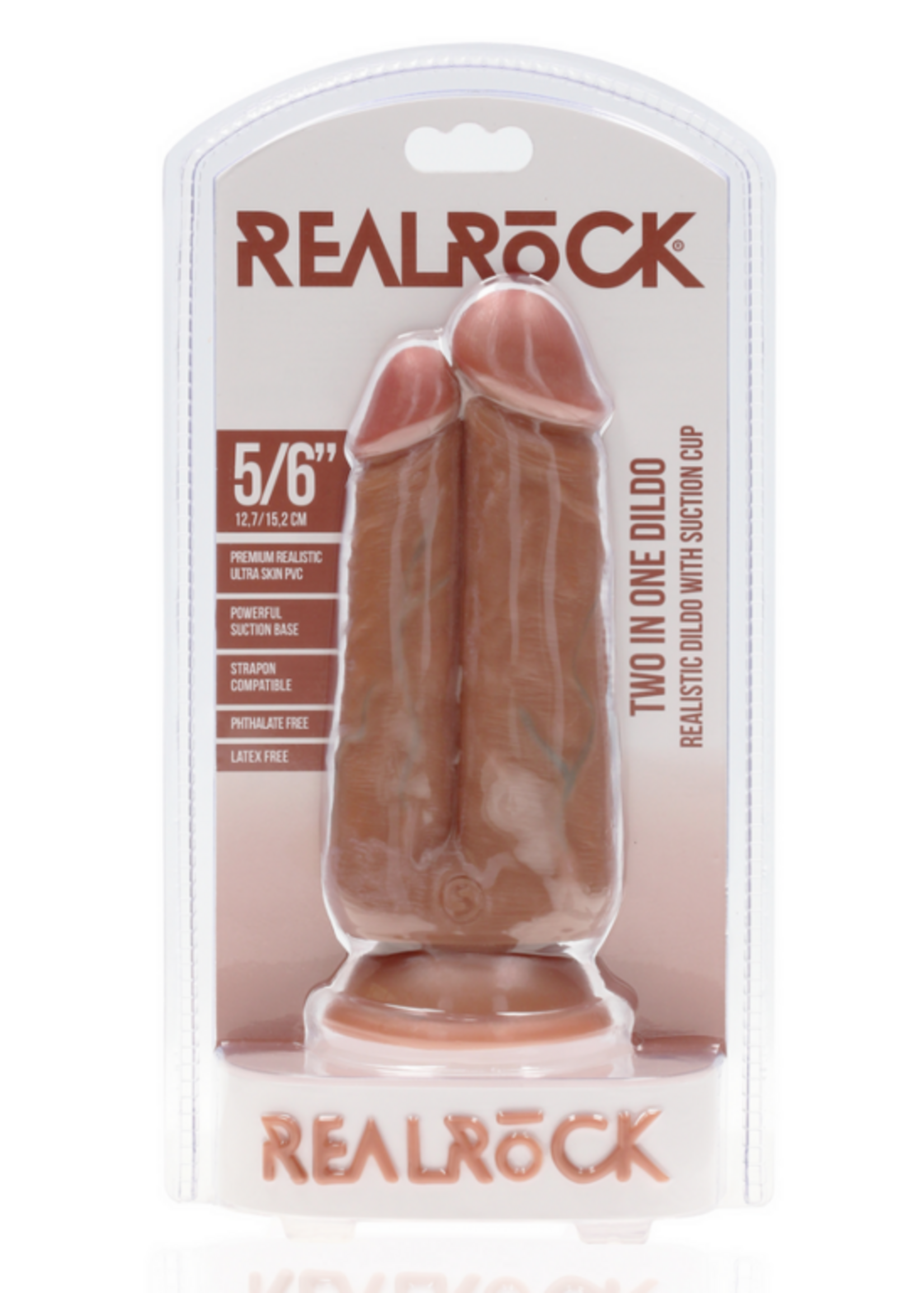 Shots RealRock RealRock Ultra Realistic Skin Dual Penetration 5in/6in - Caramel