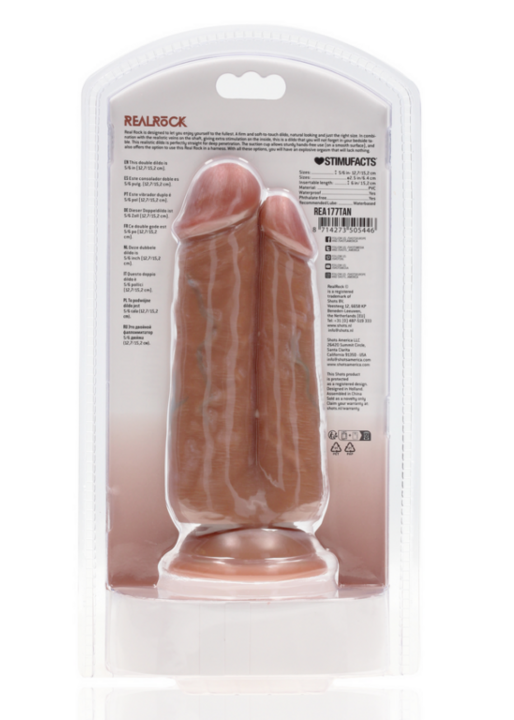 Shots RealRock RealRock Ultra Realistic Skin Dual Penetration 5in/6in - Caramel