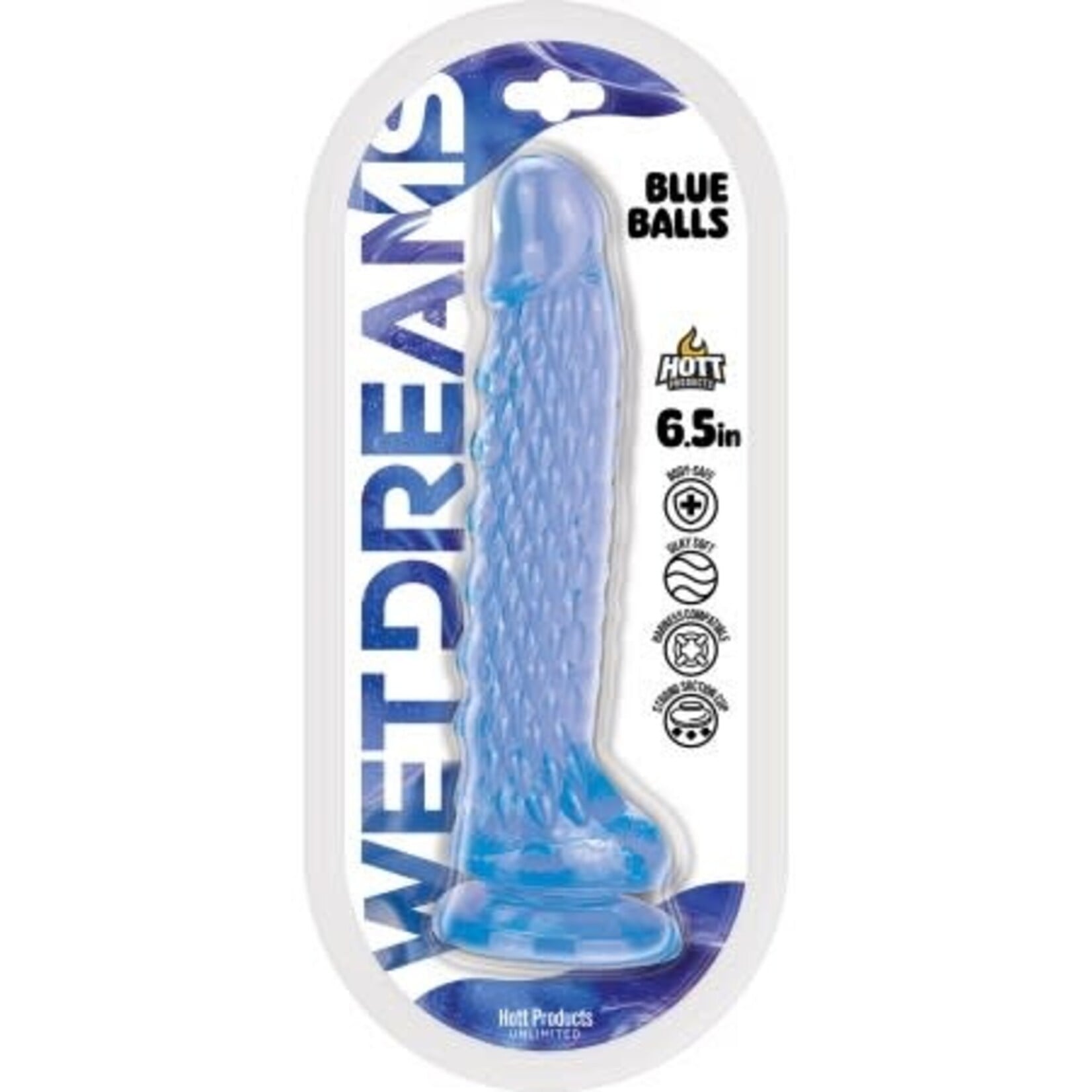 HOTT PRODUCTS Wet Dreams Blue Balls Silicone Dildo 6.5in - Blue
