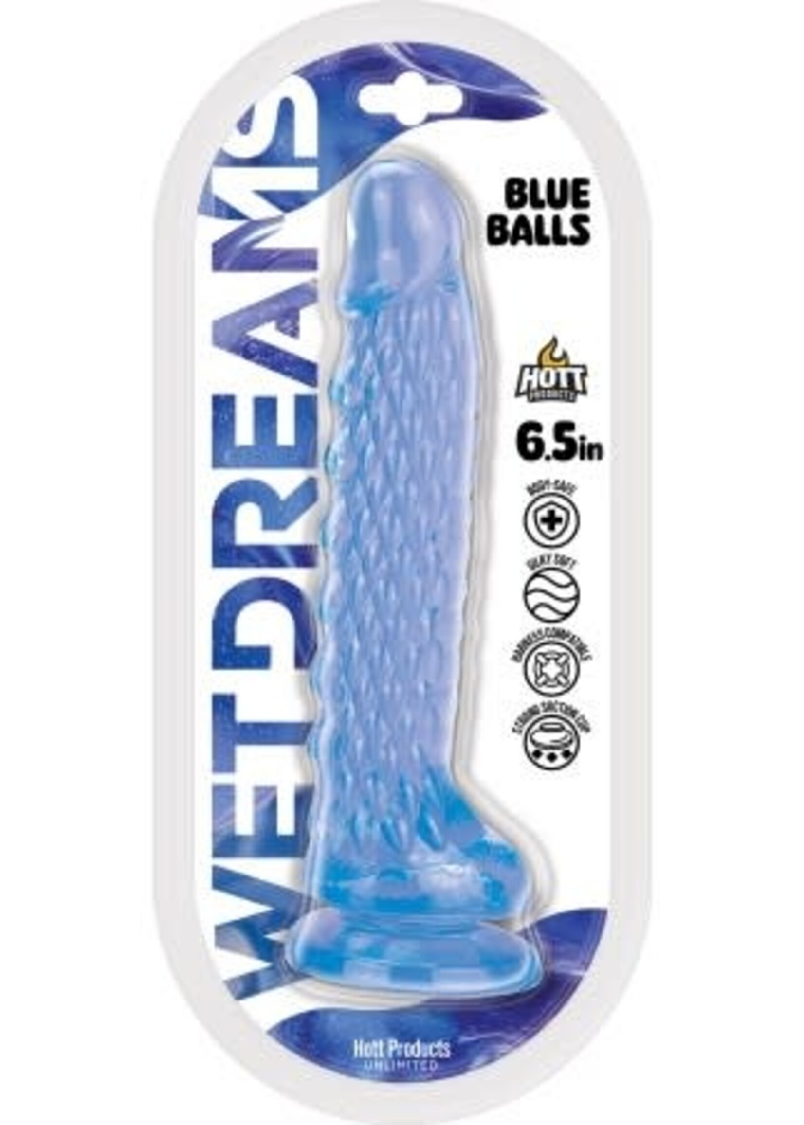 HOTT PRODUCTS Wet Dreams Blue Balls Silicone Dildo 6.5in - Blue