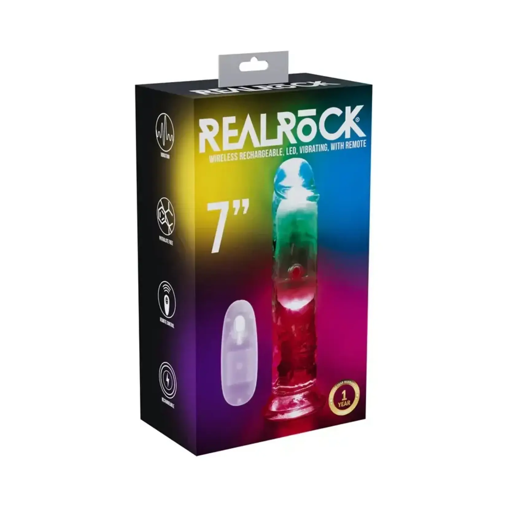 Shots RealRock RealRock Rechargeable Dildo with Remote Control 7in - Clear