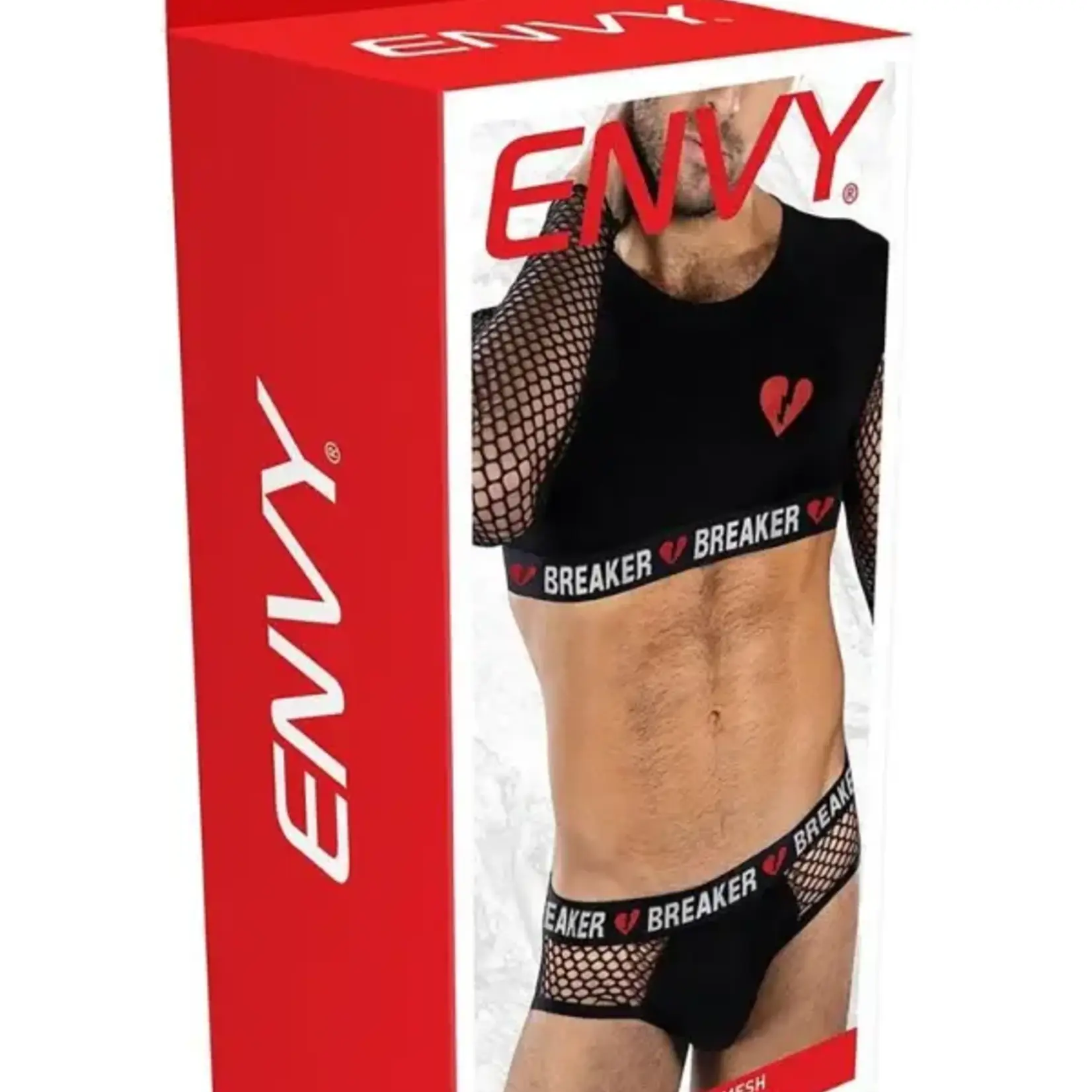 Envy Envy Menswear Heartbreaker Mesh Crop Top & Briefs Set - OS - Black