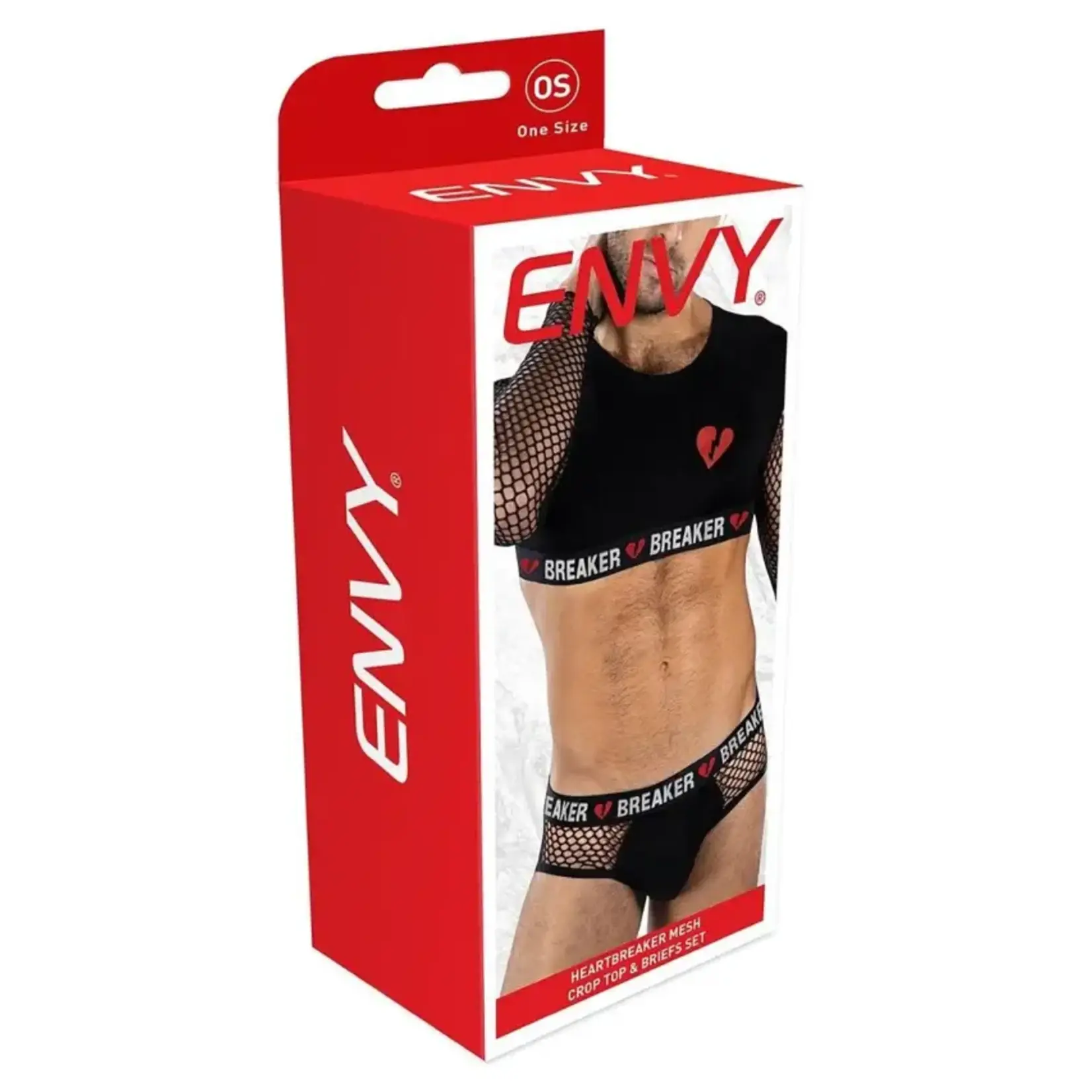Envy Envy Menswear Heartbreaker Mesh Crop Top & Briefs Set - OS - Black