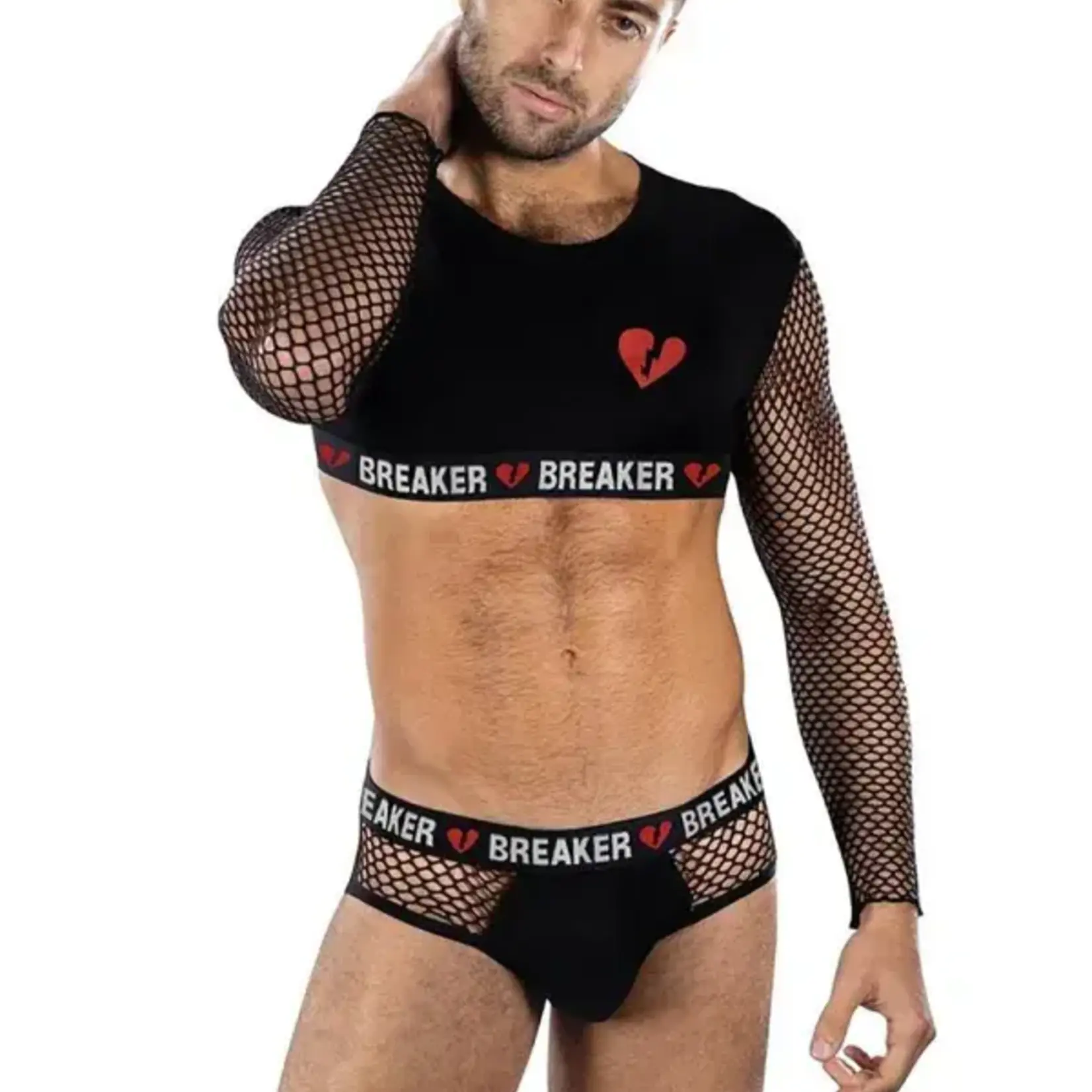 Envy Envy Menswear Heartbreaker Mesh Crop Top & Briefs Set - OS - Black