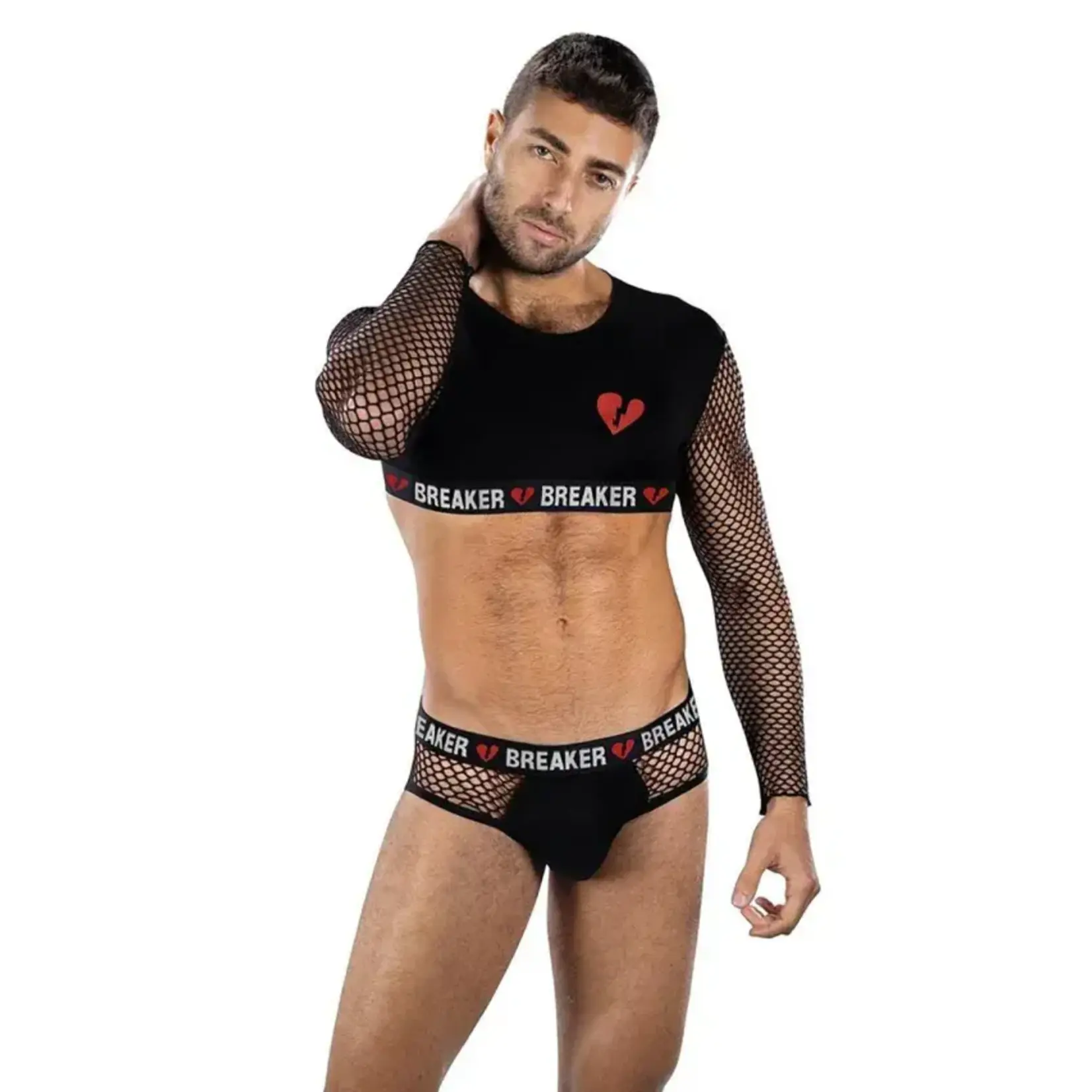 Envy Envy Menswear Heartbreaker Mesh Crop Top & Briefs Set - OS - Black