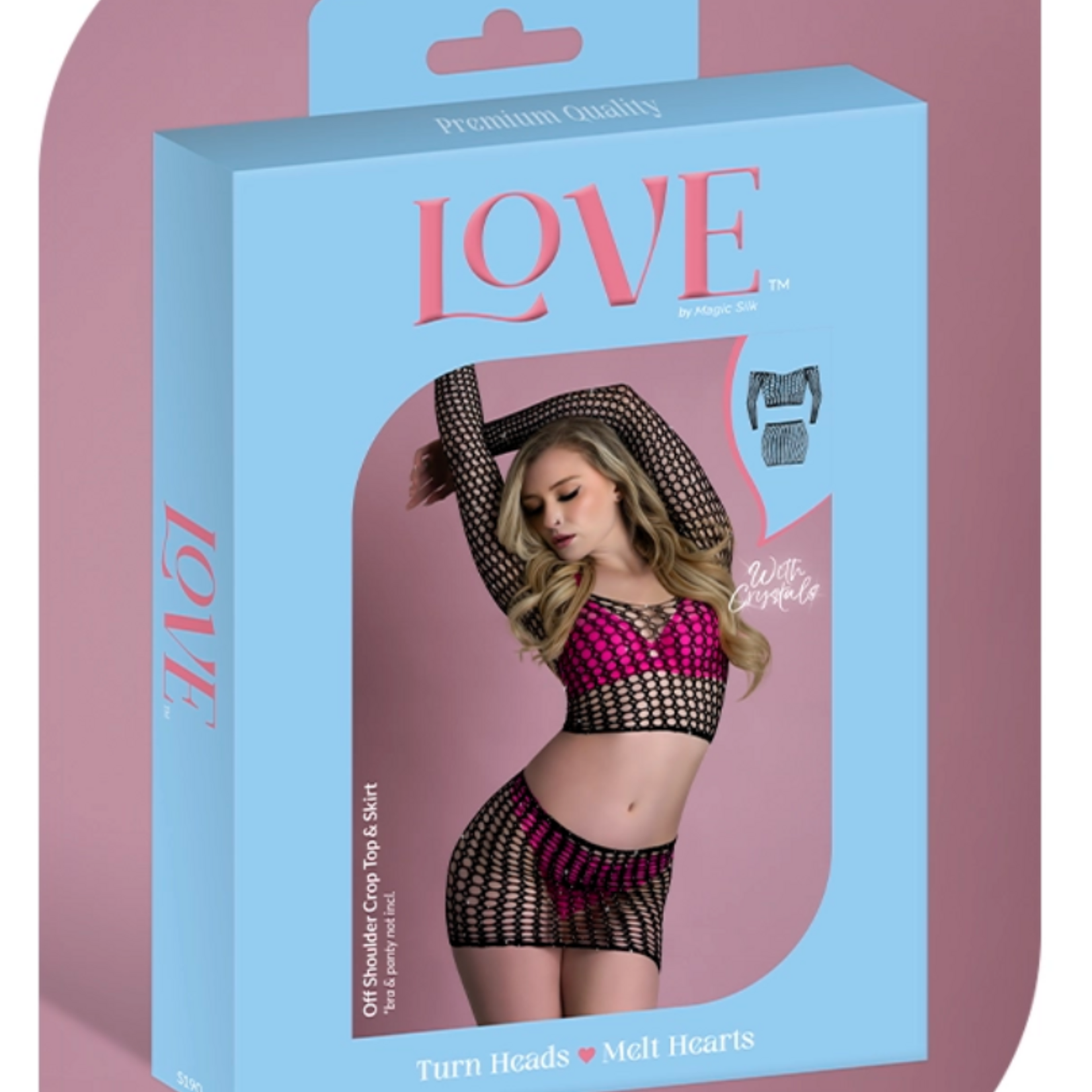 Magic Silk Love Rhinestone Crystal Off Shoulder Crop Top & Skirt