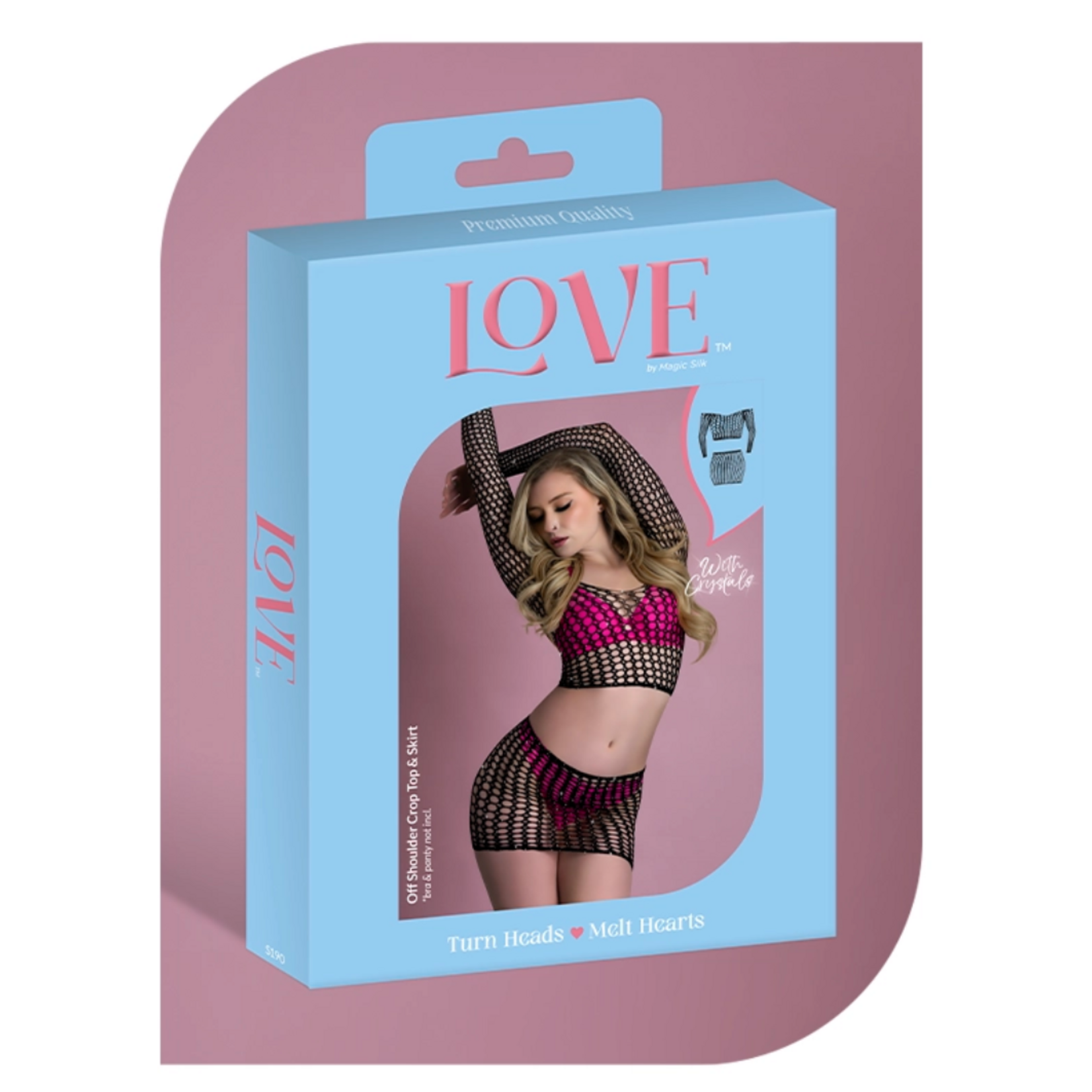 Magic Silk Love Rhinestone Crystal Off Shoulder Crop Top & Skirt