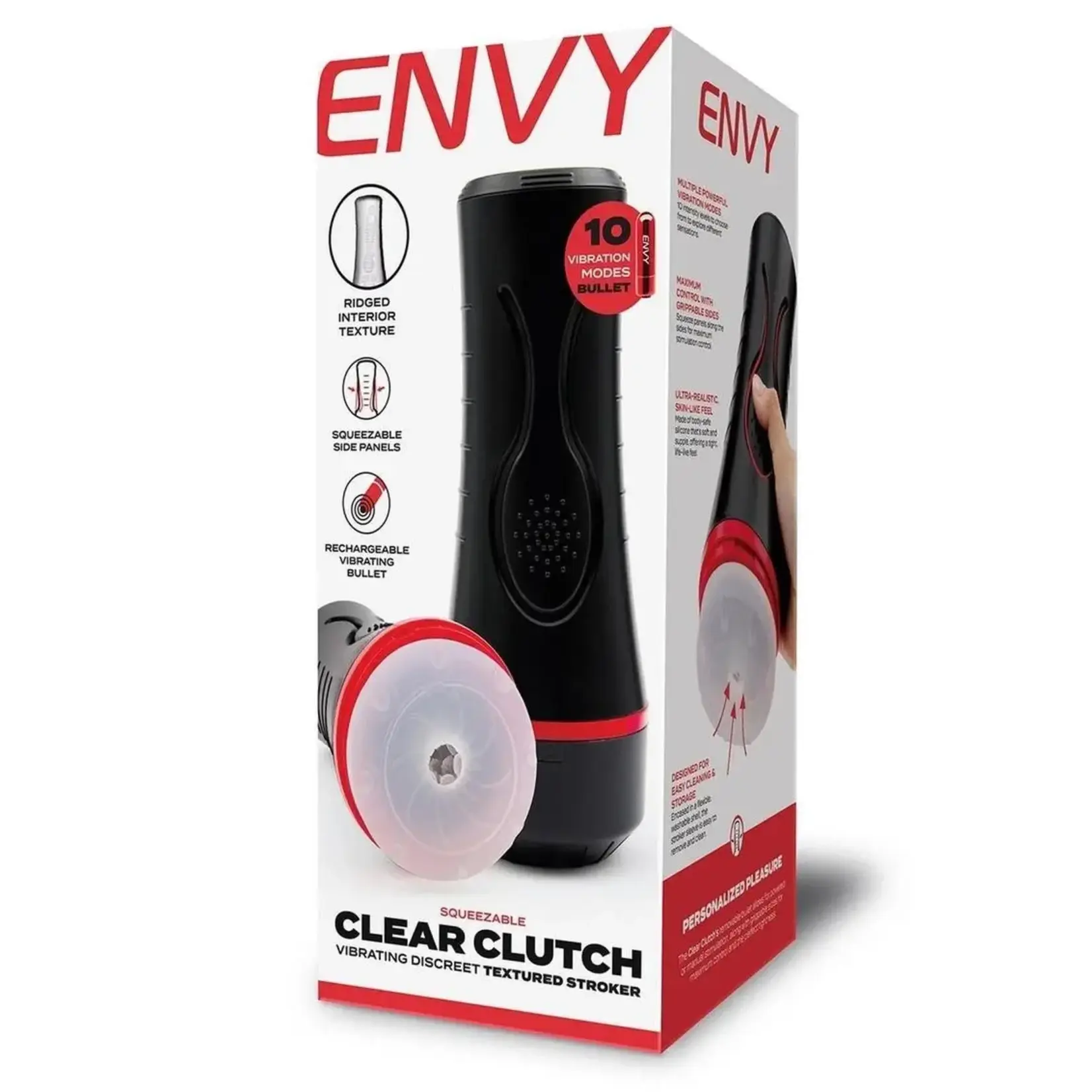 Envy Envy Toys Squeezable Clear Clutch Vibrating Discreet Textured Stroker - Black