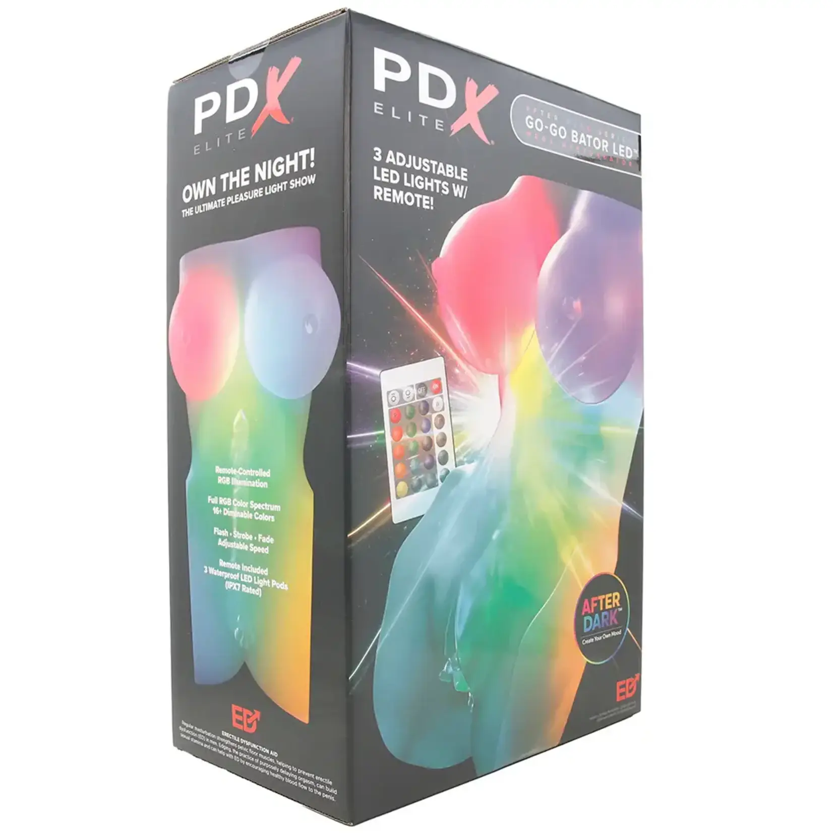 Pipedream PDX Elite Go-Go Bator LED Mega Rechargeable Masturbator - Pussy/Ass - Multicolor
