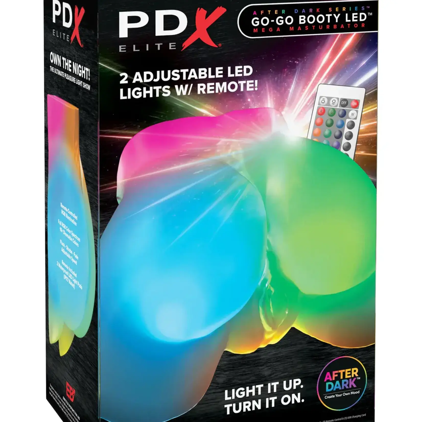 Pipedream PDX Elite Go-Go Booty LED Mega Rechargeable Masturbator - Pussy/Ass - Multicolor