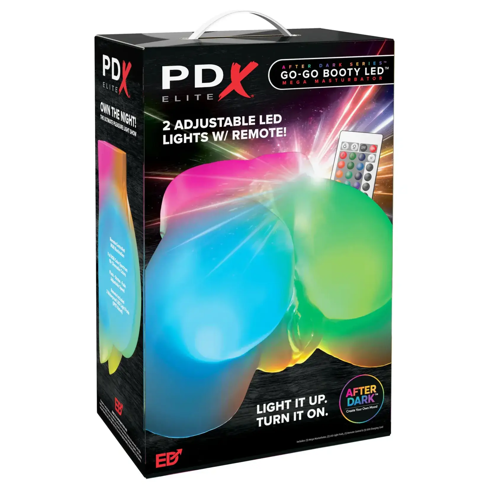 Pipedream PDX Elite Go-Go Booty LED Mega Rechargeable Masturbator - Pussy/Ass - Multicolor