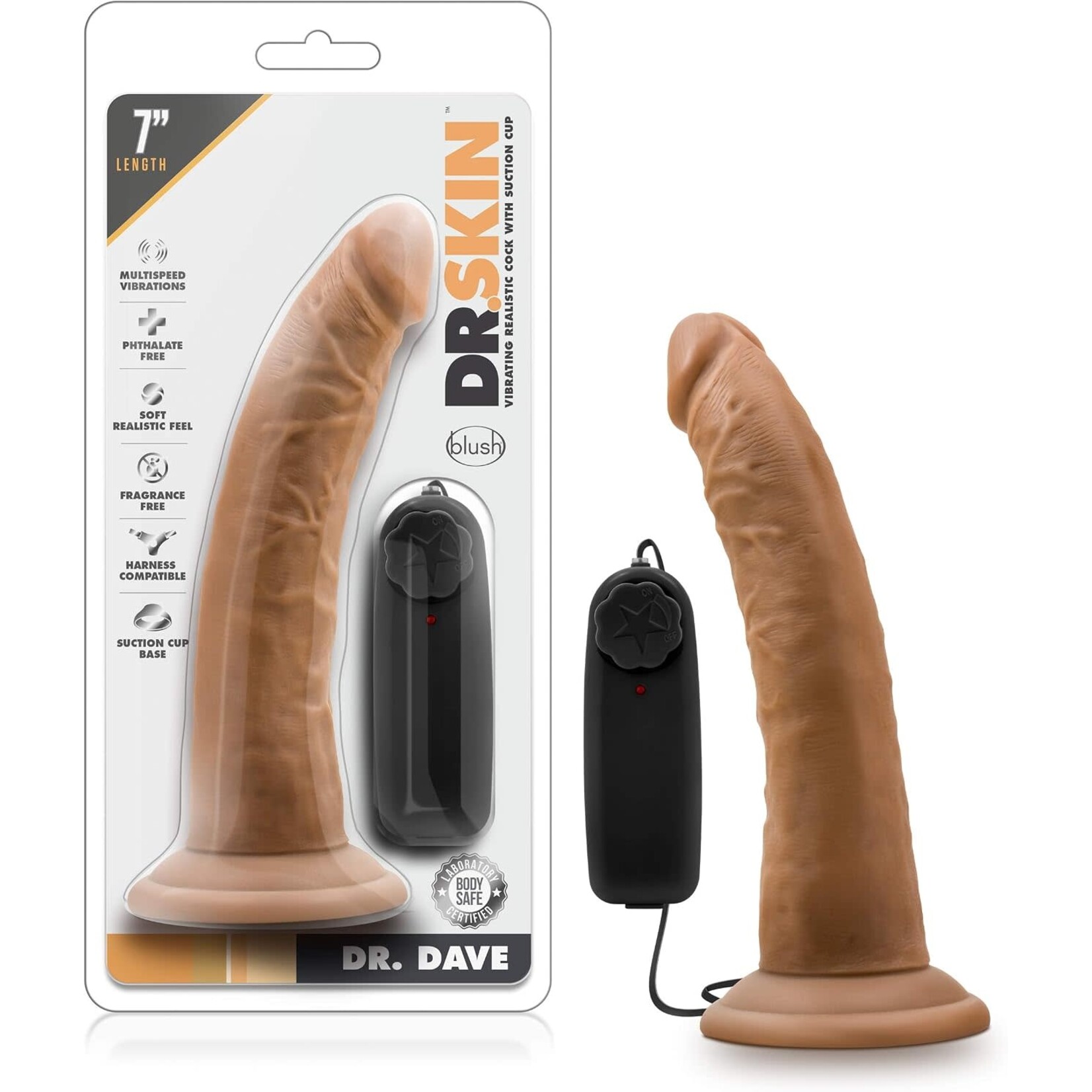 Blush Novelties Dr. Skin - Dr. Dave - 7 Inch Vibrating Cock With Suction Cup