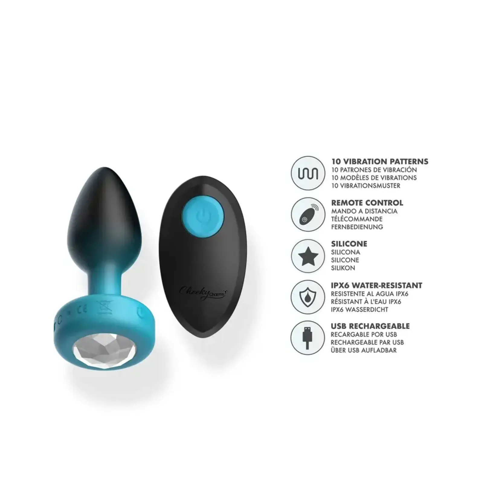 Viben Eluxe Vibrating Clr Gem Bluombre Plug With Remote