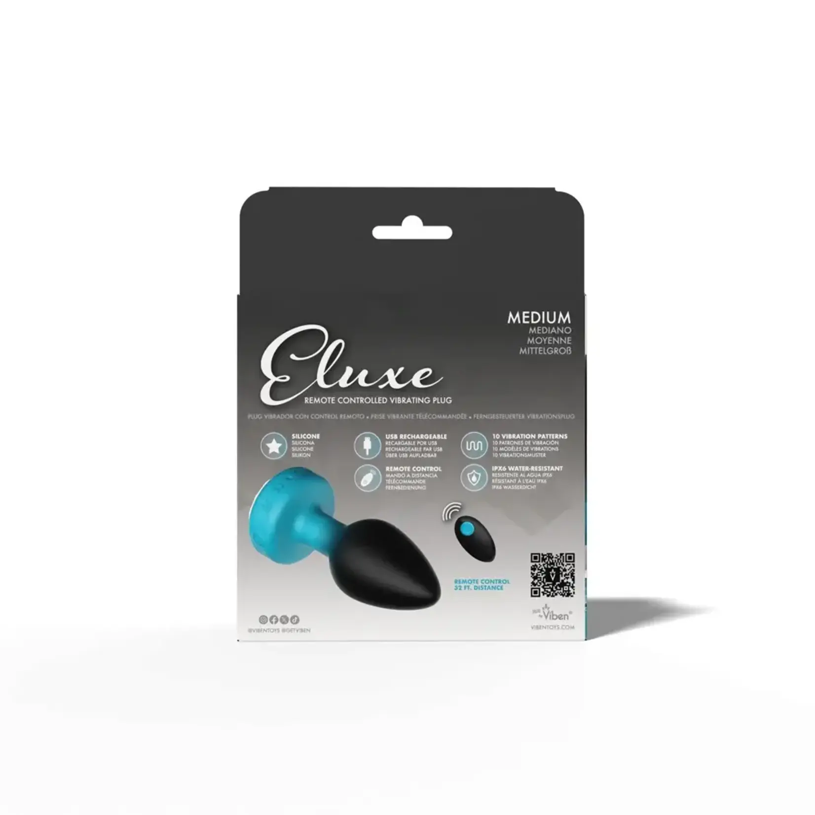 Viben Eluxe Vibrating Clr Gem Bluombre Plug With Remote