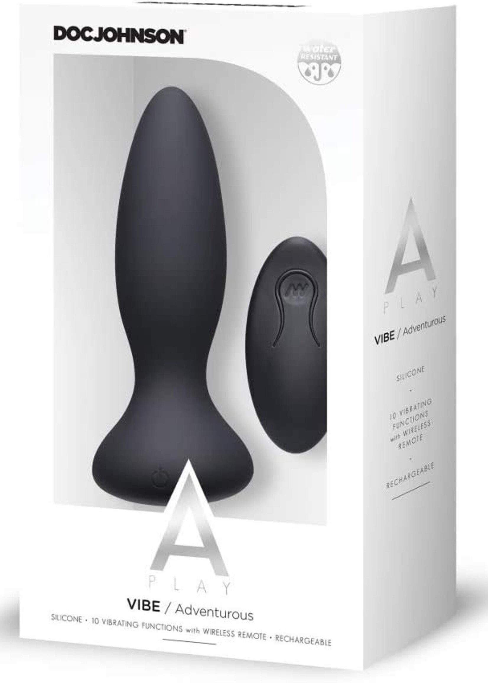 Doc Johnson A-Play Vibe Adventurous Rechargeable Silicone Anal Plug With Remote Black