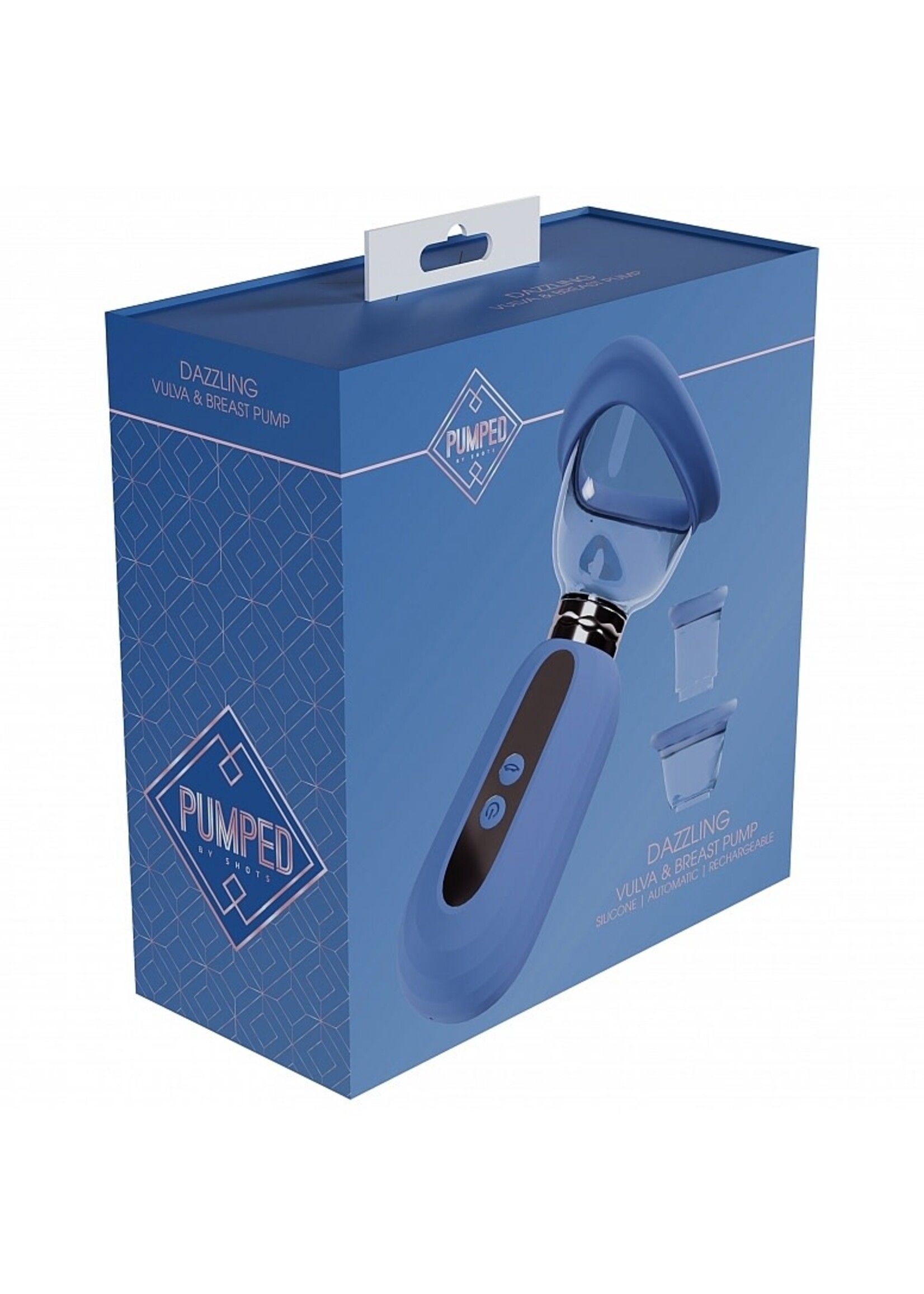 Shots Pumped Pumped Dazzling Automatic 5-Speed Silicone Rechargeable Vulva, Clitoral, Nipple & Breast Pump Blue