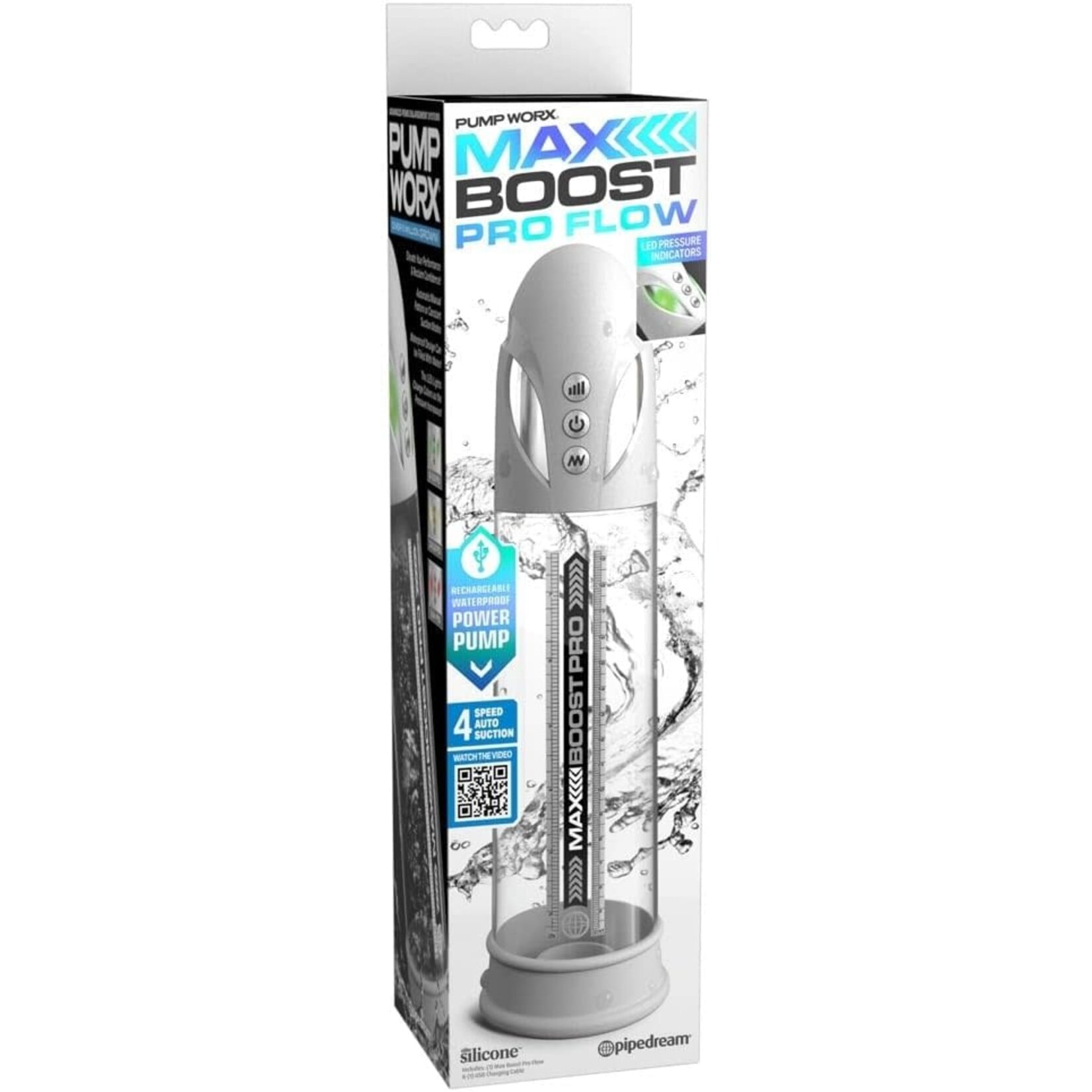Pipedream Pump Worx Max Boost Pro Flow Rechargeable Penis Pump - White