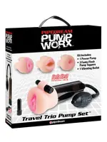Pipedream Pump Worx Travel Trio 9 Piece Penis Pump and Pleasure Sleeve Set - Black and Vanilla