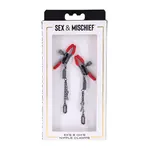 Sportsheets Sex & Mischief Ex's & Oh's Nipple Clamps - Red/Black