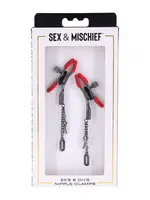 Sportsheets Sex & Mischief Ex's & Oh's Nipple Clamps - Red/Black