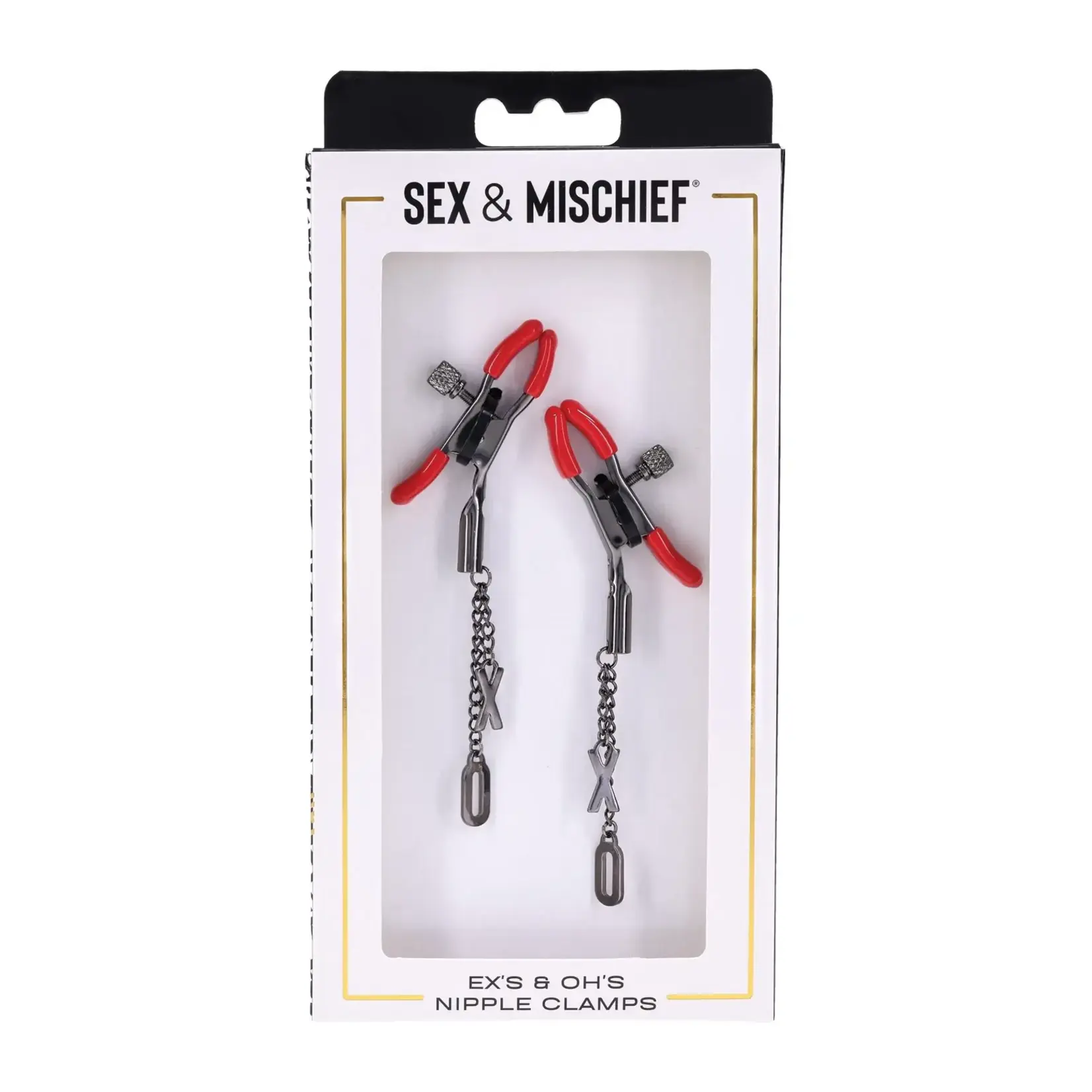 Sportsheets Sex & Mischief Ex's & Oh's Nipple Clamps - Red/Black