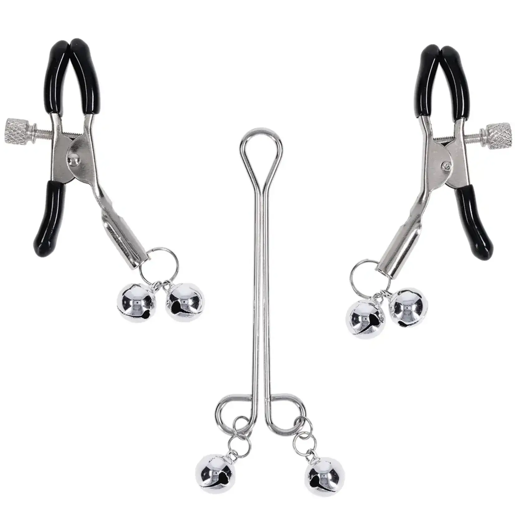 Sportsheets Sex & Mischief Shadow Bell Nipple Clit Jewelry - Black/Silver