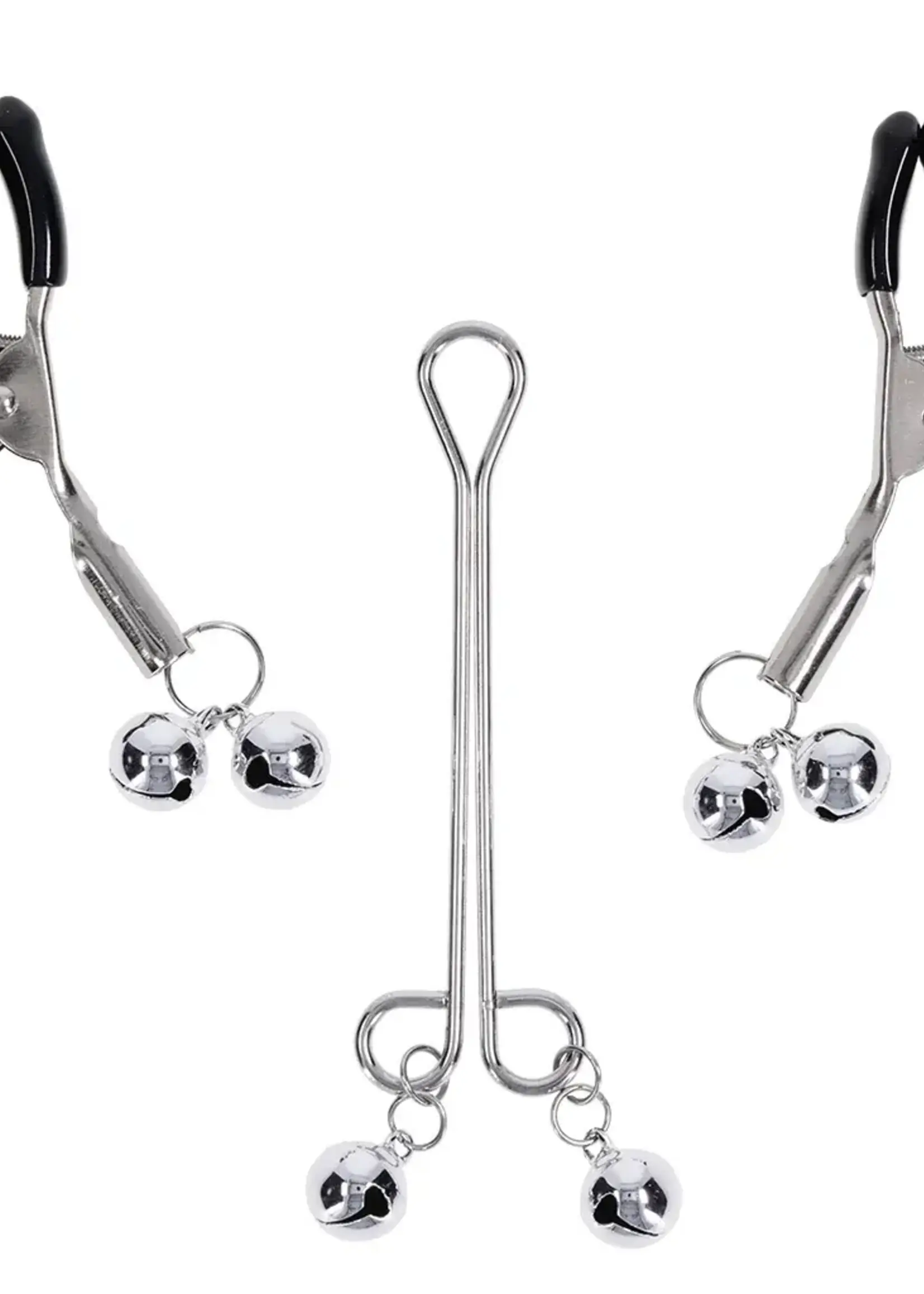Sportsheets Sex & Mischief Shadow Bell Nipple Clit Jewelry - Black/Silver