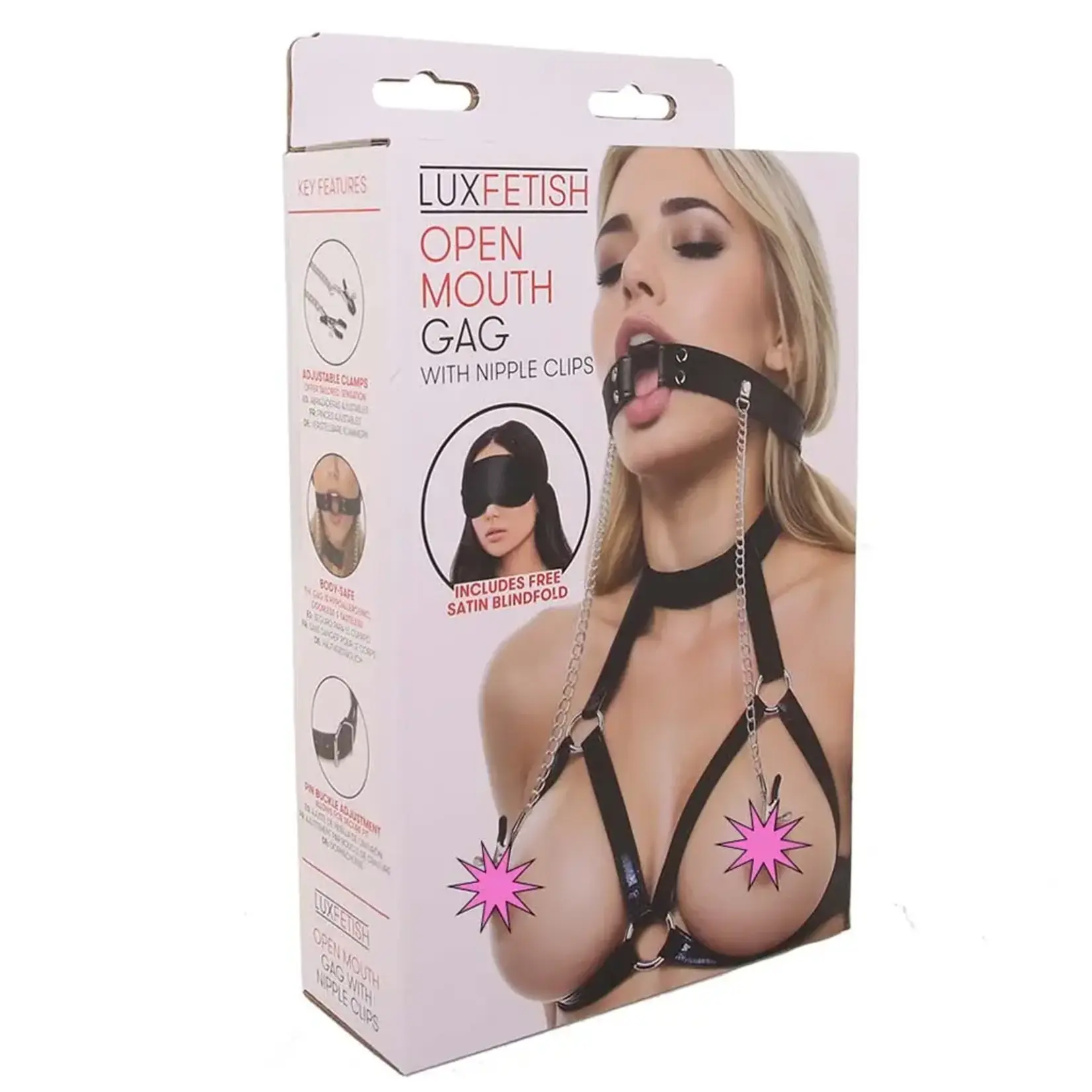 Lux Fetish Open Mouth Gag With Nipple Clips