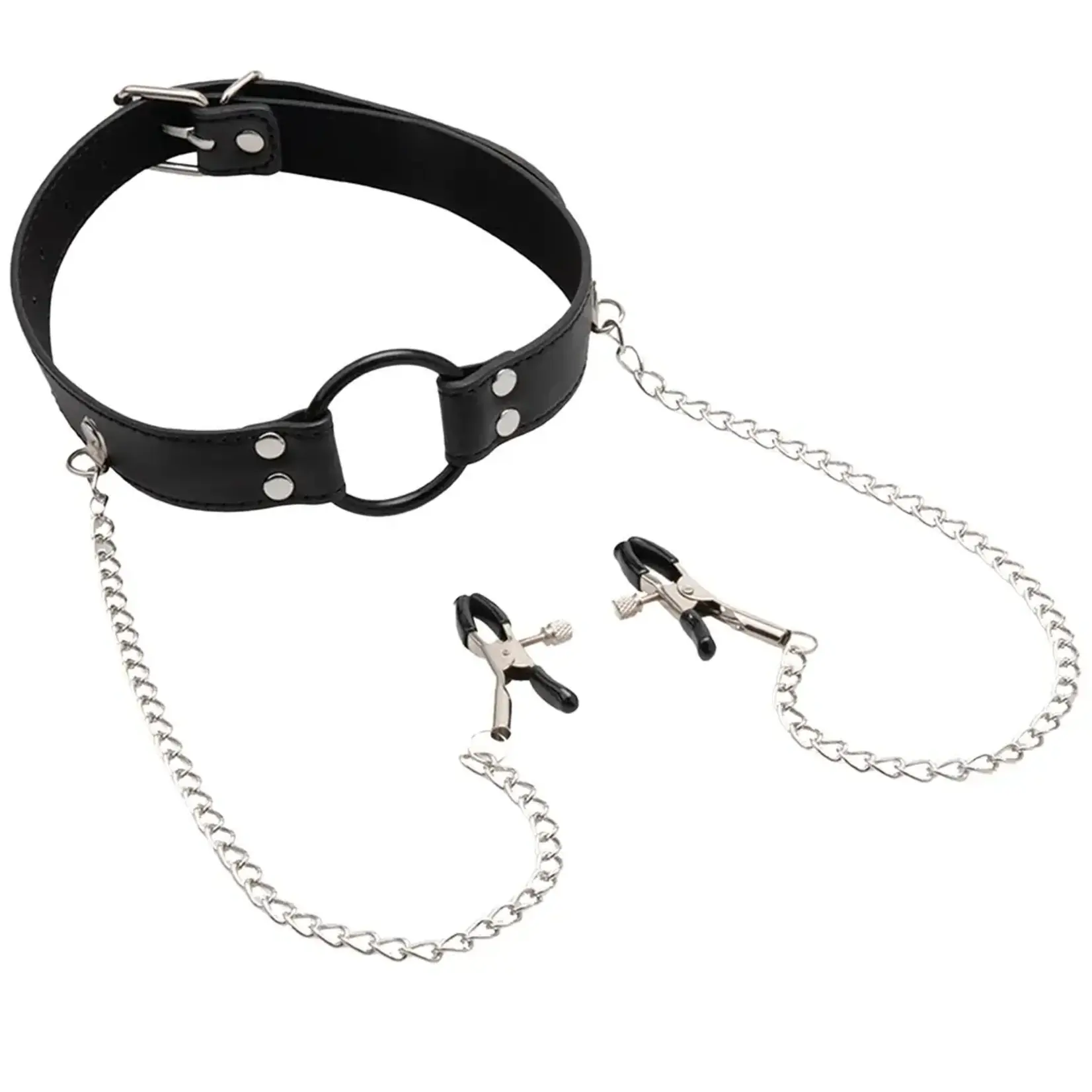 Lux Fetish Open Mouth Gag With Nipple Clips