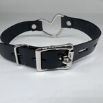 Kookie INTL Black Leather Buckle Heart Collar - S/M