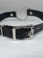 Kookie INTL Black Leather Buckle Heart Collar - S/M