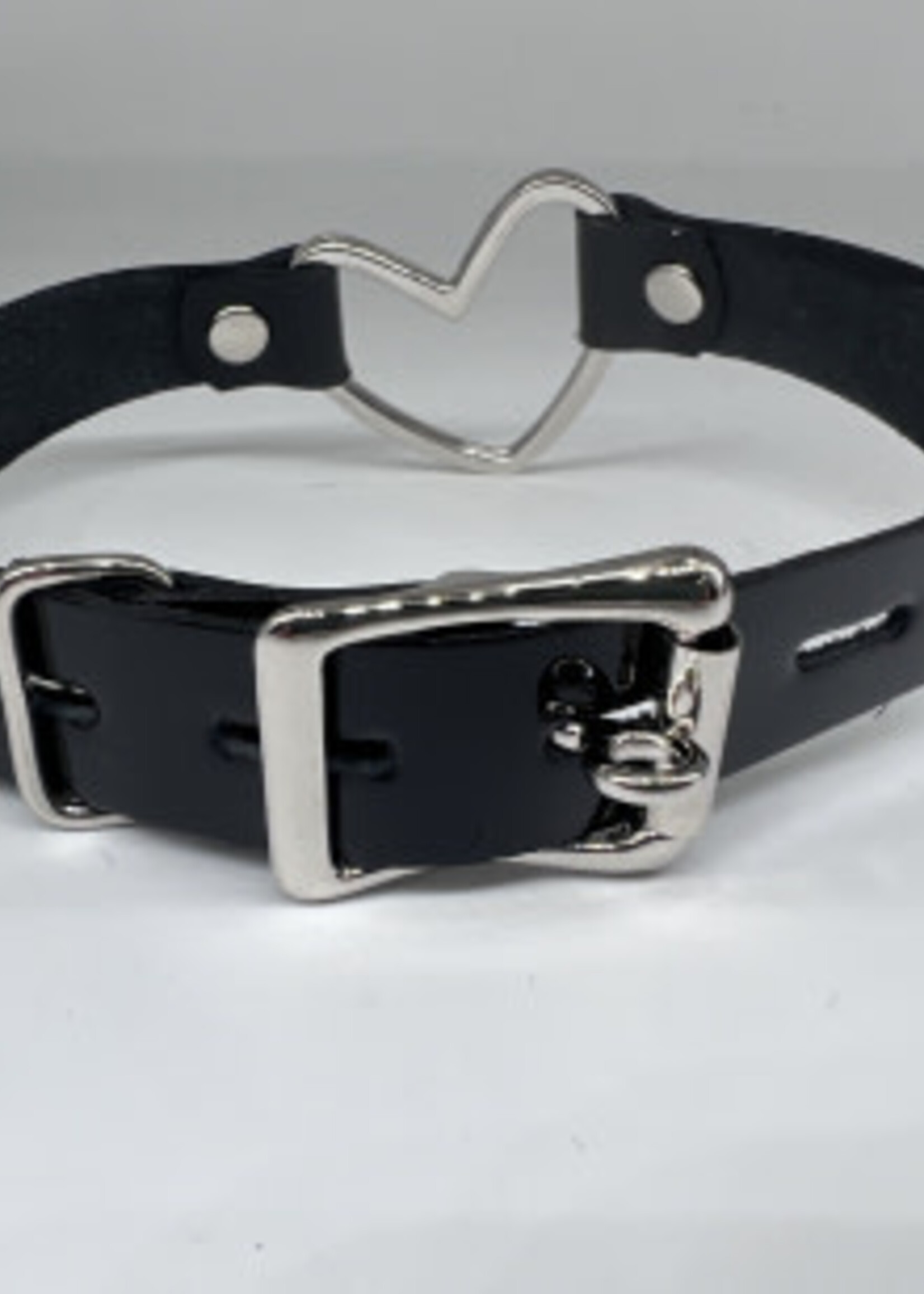 Kookie INTL Black Leather Buckle Heart Collar - S/M