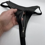 Kookie INTL Black Leather Zipper G-String - O/S