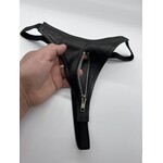 Kookie INTL Black Leather Zipper G-String - O/S