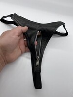 Kookie INTL Black Leather Zipper G-String - O/S