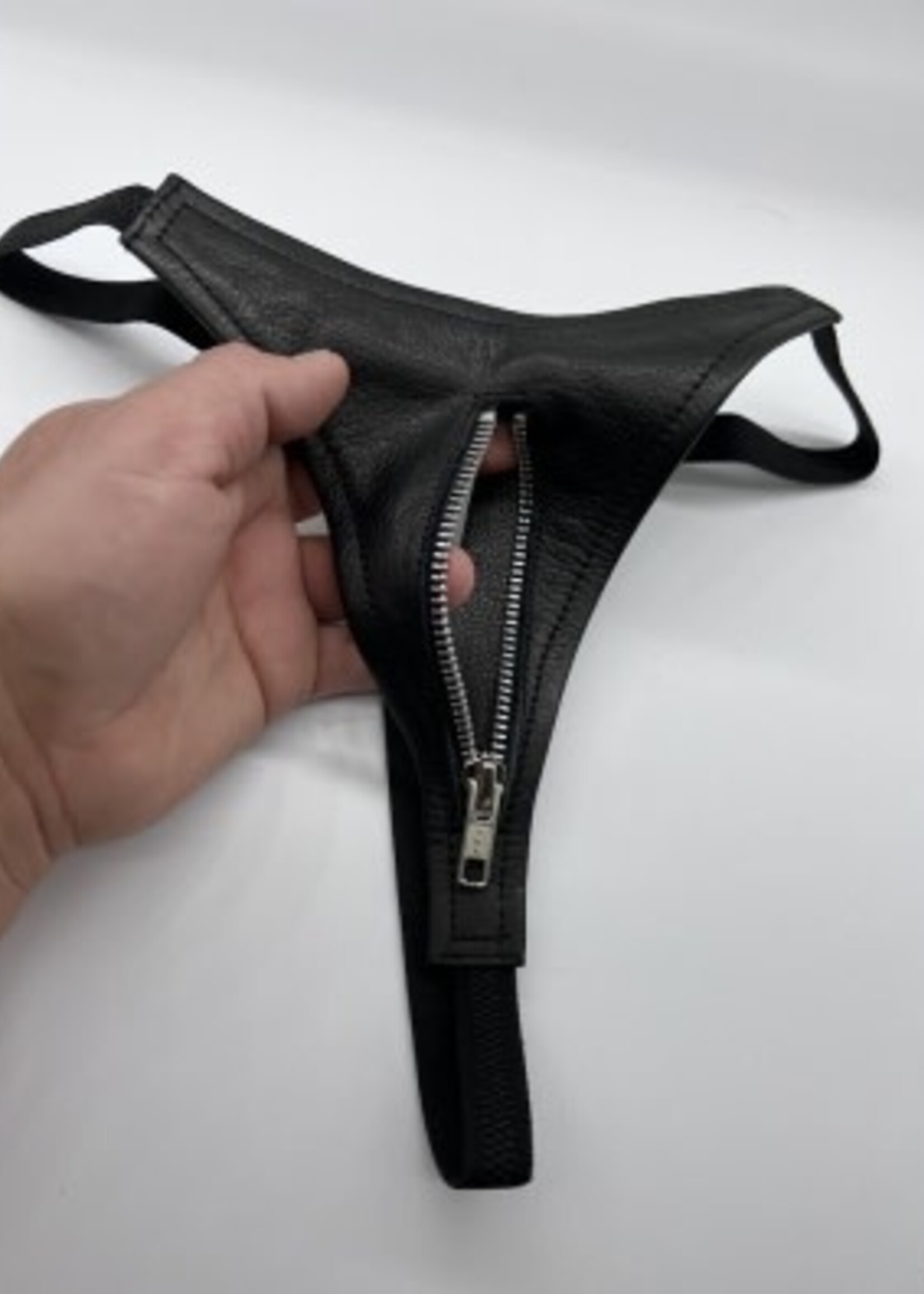 Kookie INTL Black Leather Zipper G-String - O/S